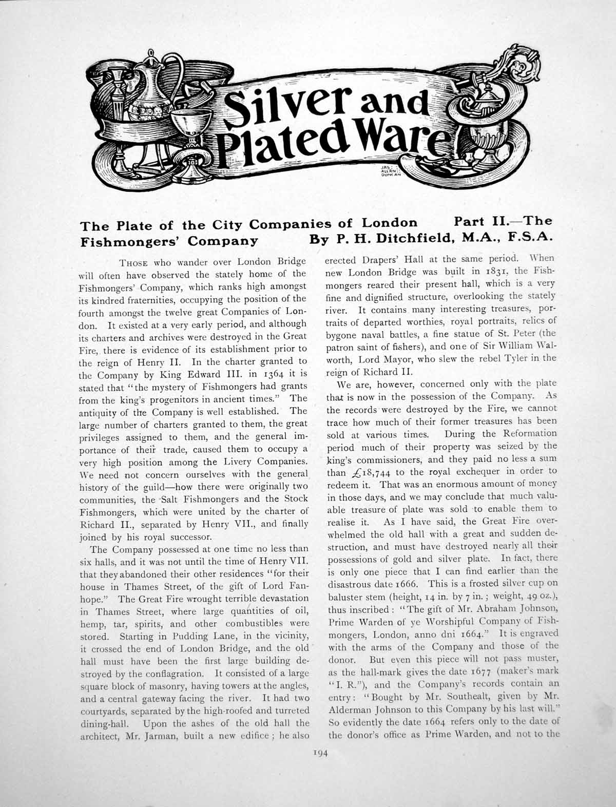 Antique Print Plate City Companies London Part Ii FishmongersPages 1916