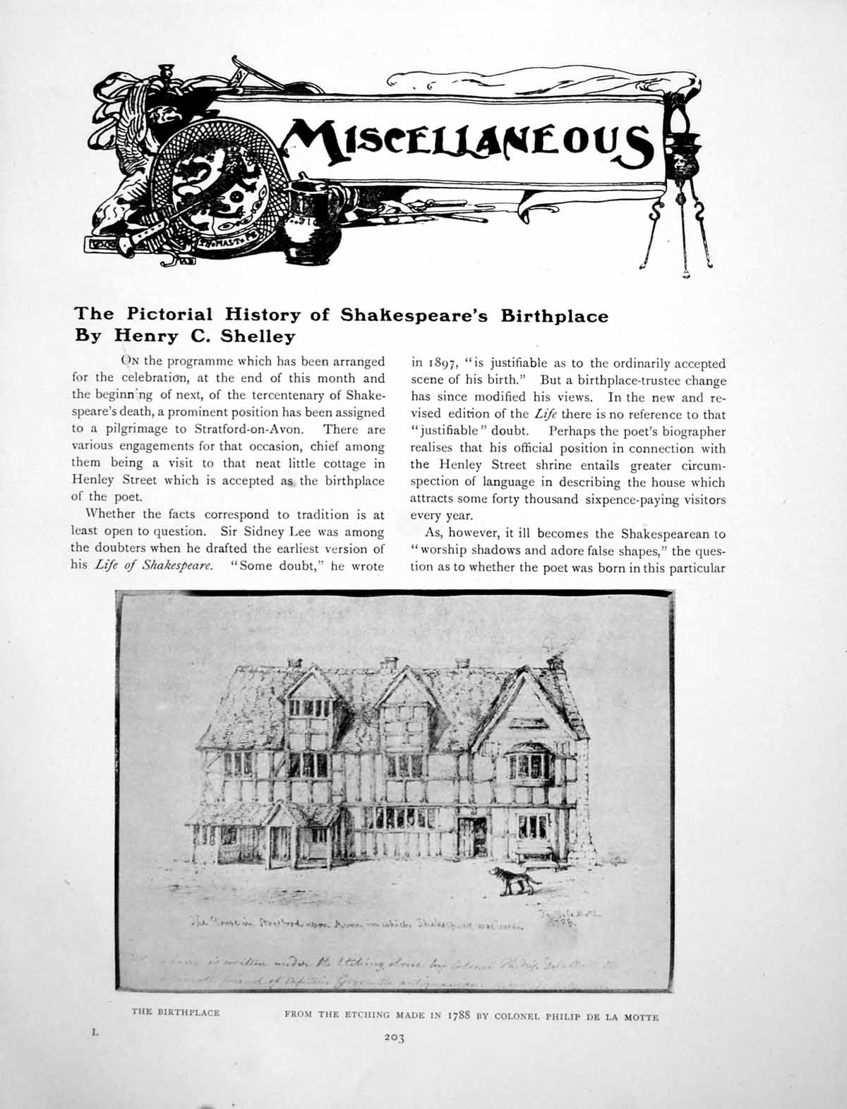 Antique Old Print The Pictorial History Shakespeare'S BirthplacePages 1916