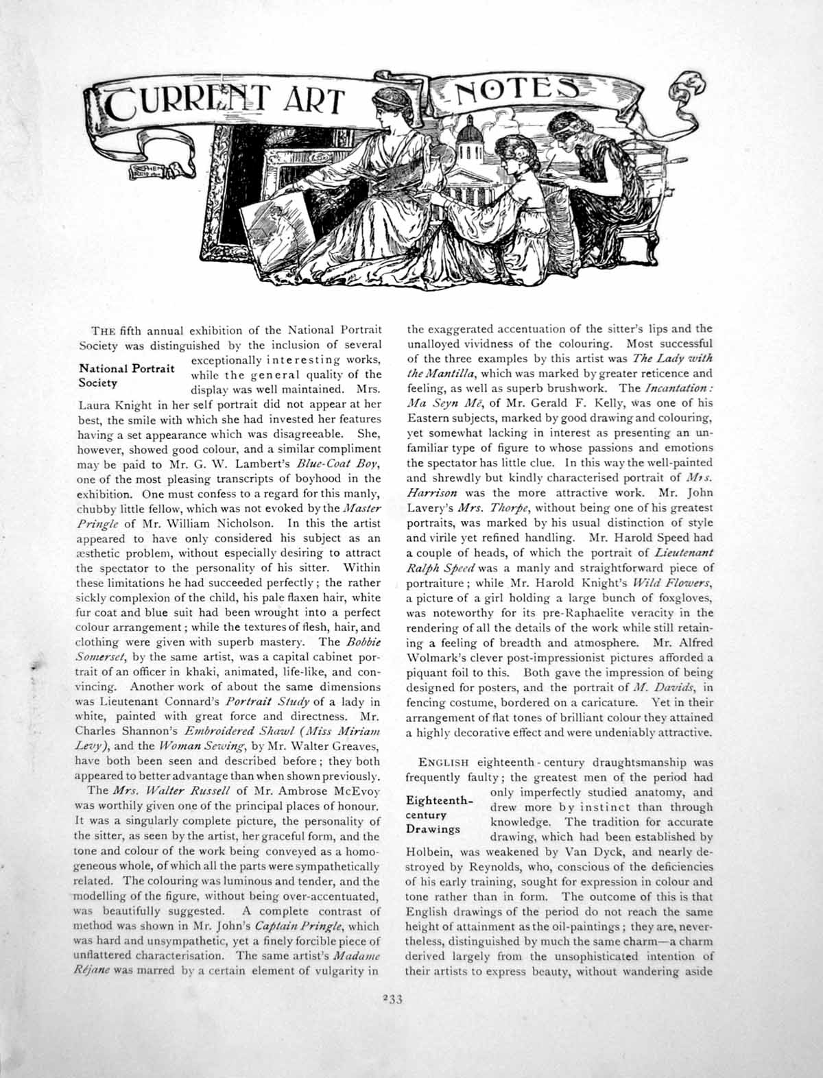 Antique Old Print Current Art Notes London Salon Miss BloomfieldPages 1916