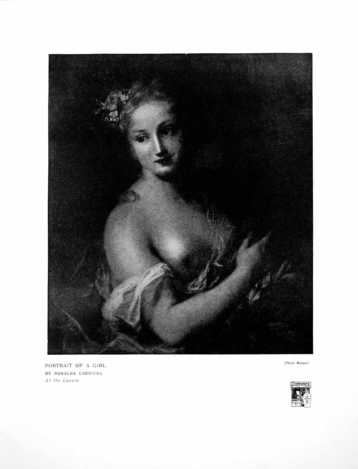 Old Antique Print Portrait A Girl By Rosalba Carriera At The Louvre 1916 20th