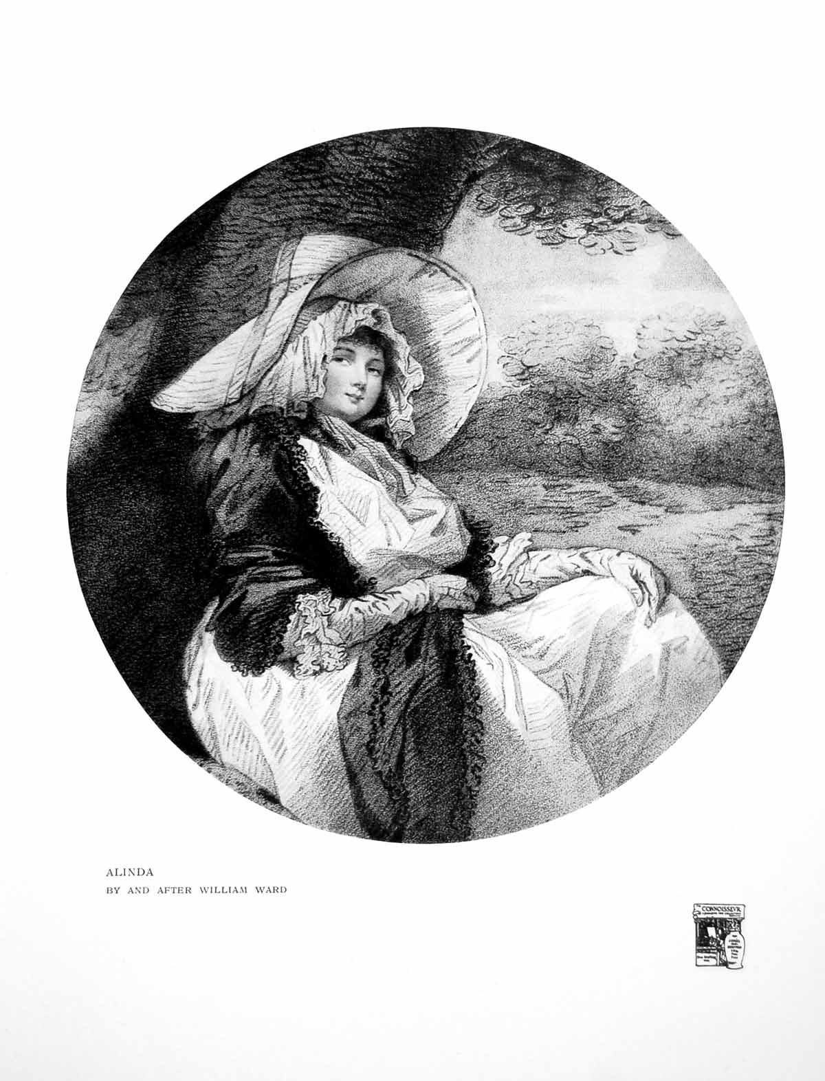 Antique Old Print Alinda By And After William Ward Lady Seated By Tree 1916