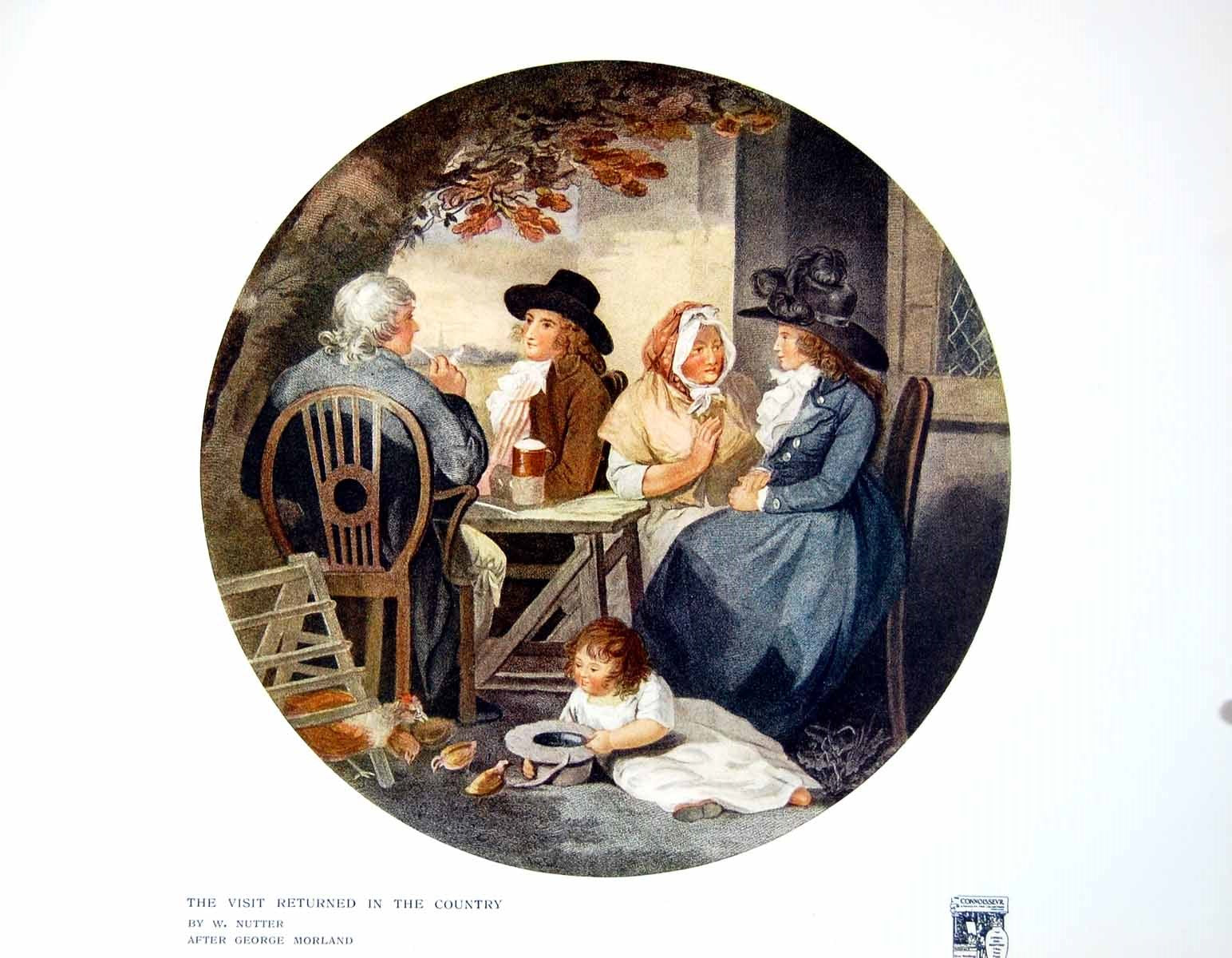 Antique Old Print The Visit Returned In Country W Nutter After G Morland 1916