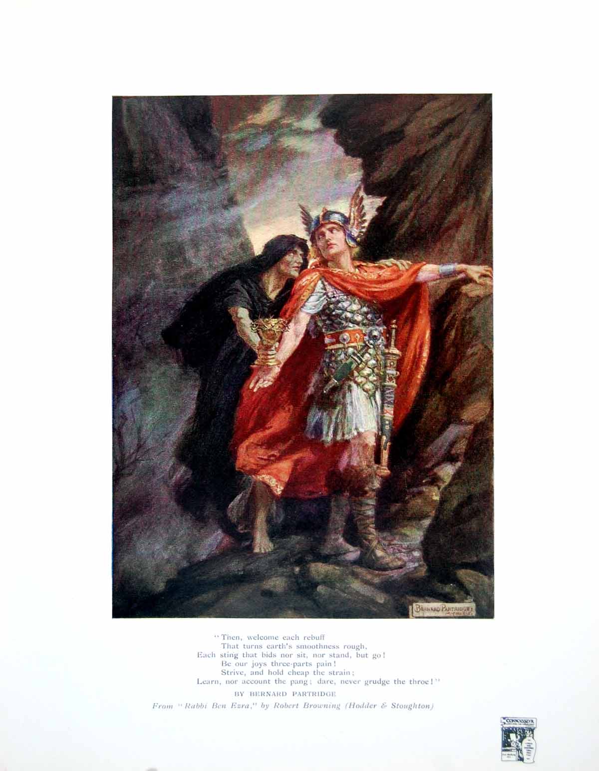 Antique Old Print Bernard Partridge Poem Picture Winged Helmet Warrior 1916