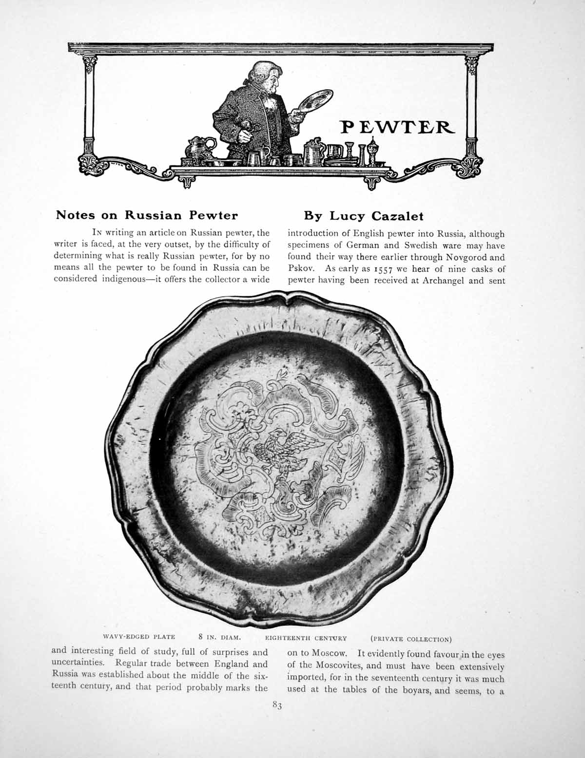 Antique Print Notes On Russian Pewter Wavy-Edged Plate TankardPages 1916