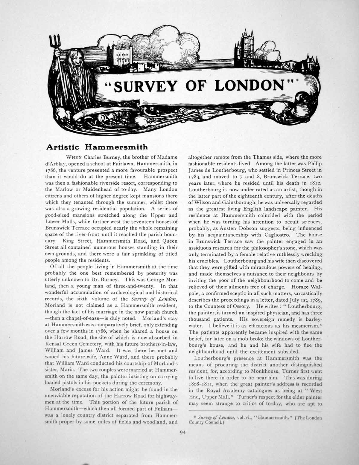 Antique Old Print Survey London Artistic Hamersmith White BearPages 1916
