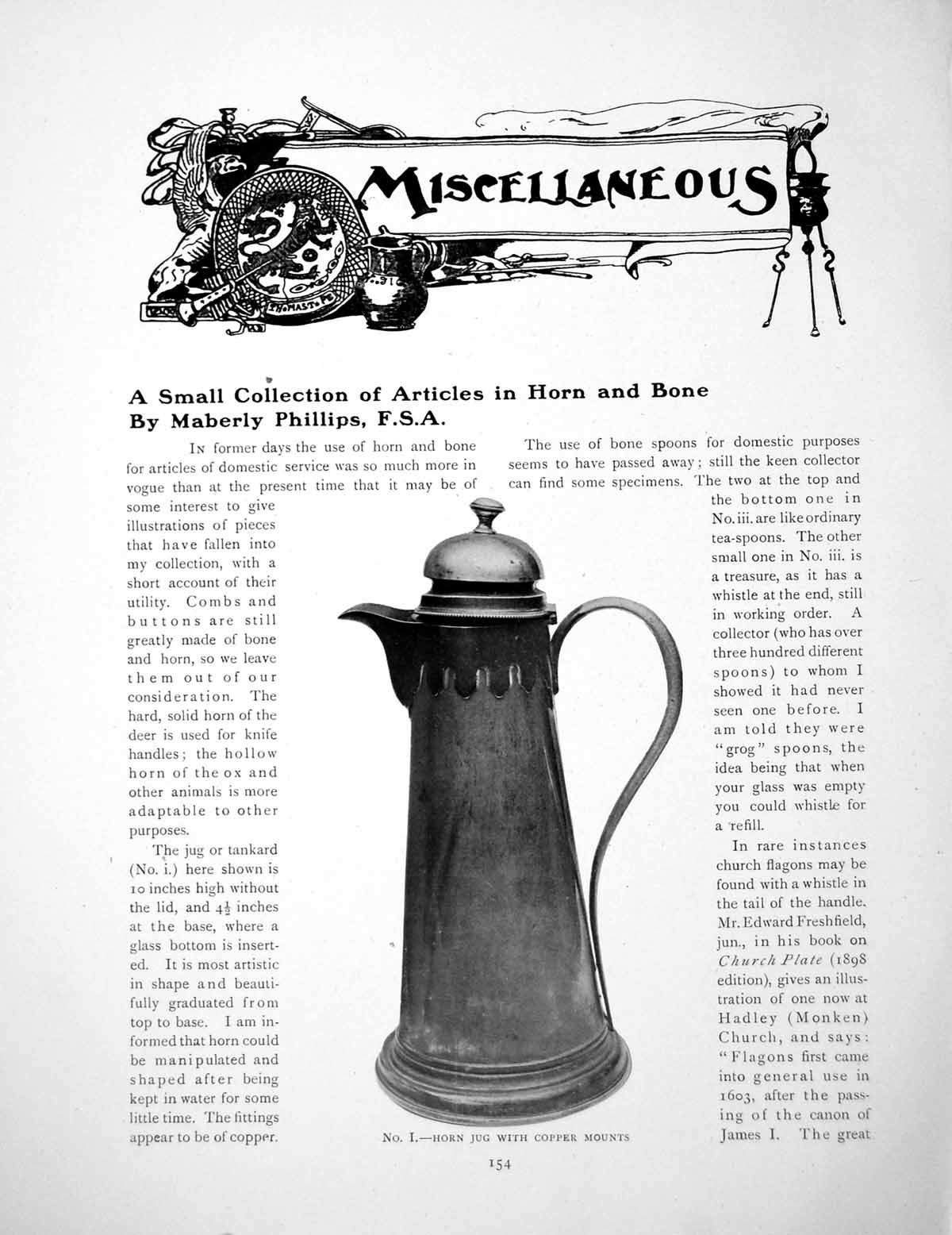 Antique Old Print A Small Collection Articles In Horn And BonePages 1915
