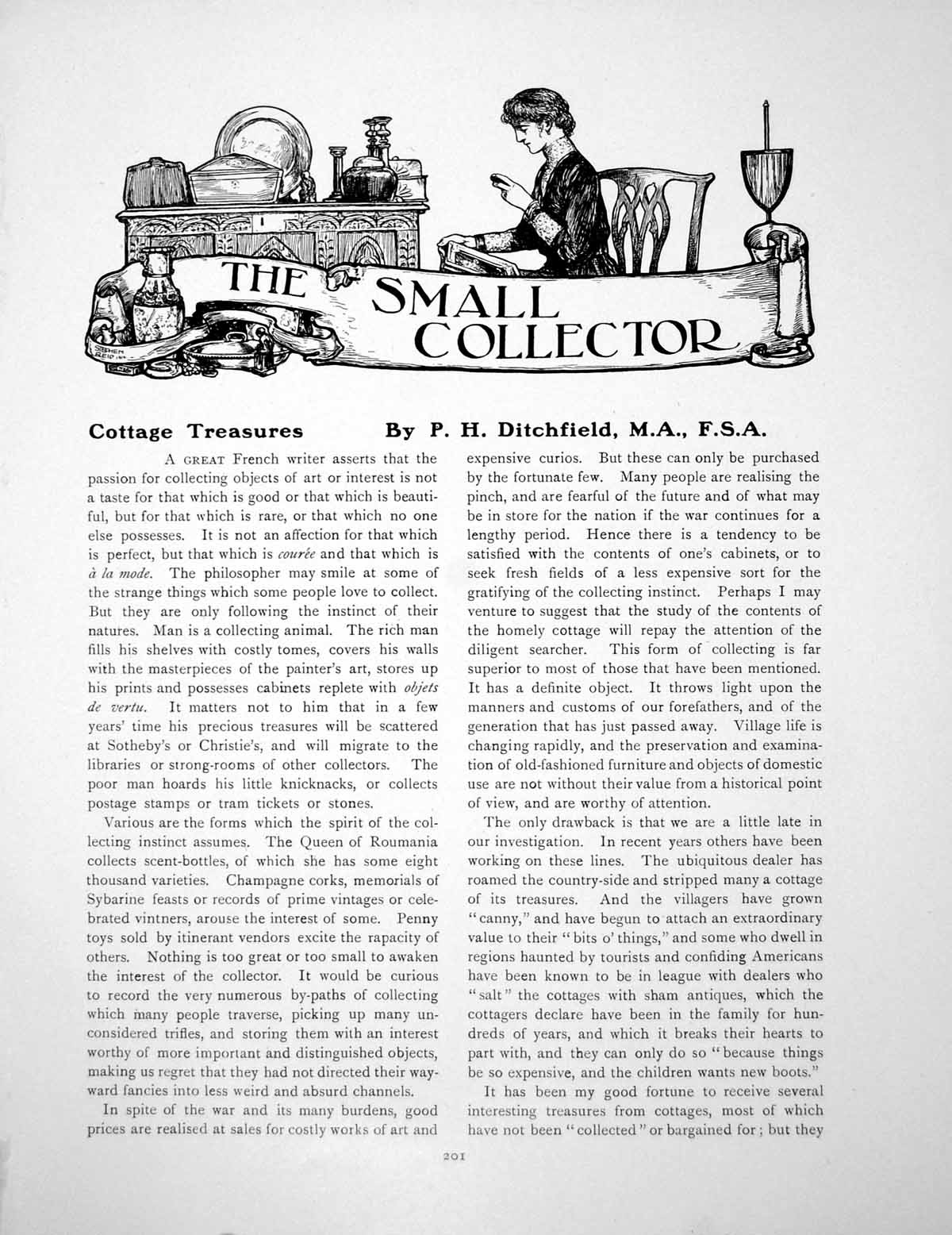Old Antique Print Cottage Treasures Grandfather Clock ChairPages 1916