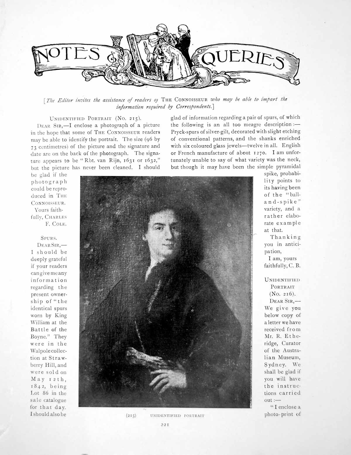 Antique Old Print Notes Queries Unidentified Portraits BrennusPages 1916
