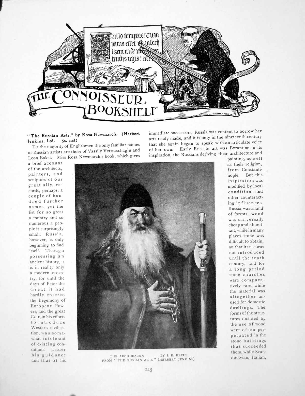 Antique Old Print Bookshelf Russian Arts The Archdeacon Ie RepinPage 1916