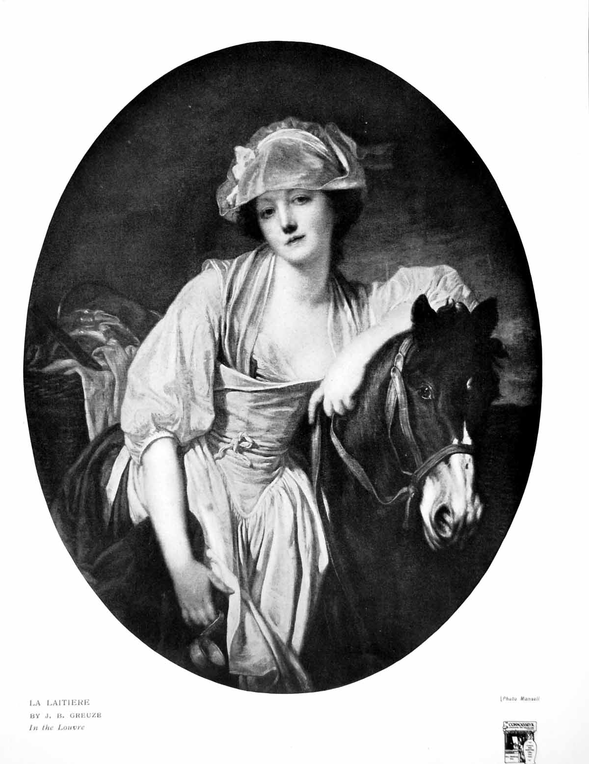 Antique Old Print La Laitiere Jb Greuze In The Louvre Lady With Horse 1916 20th