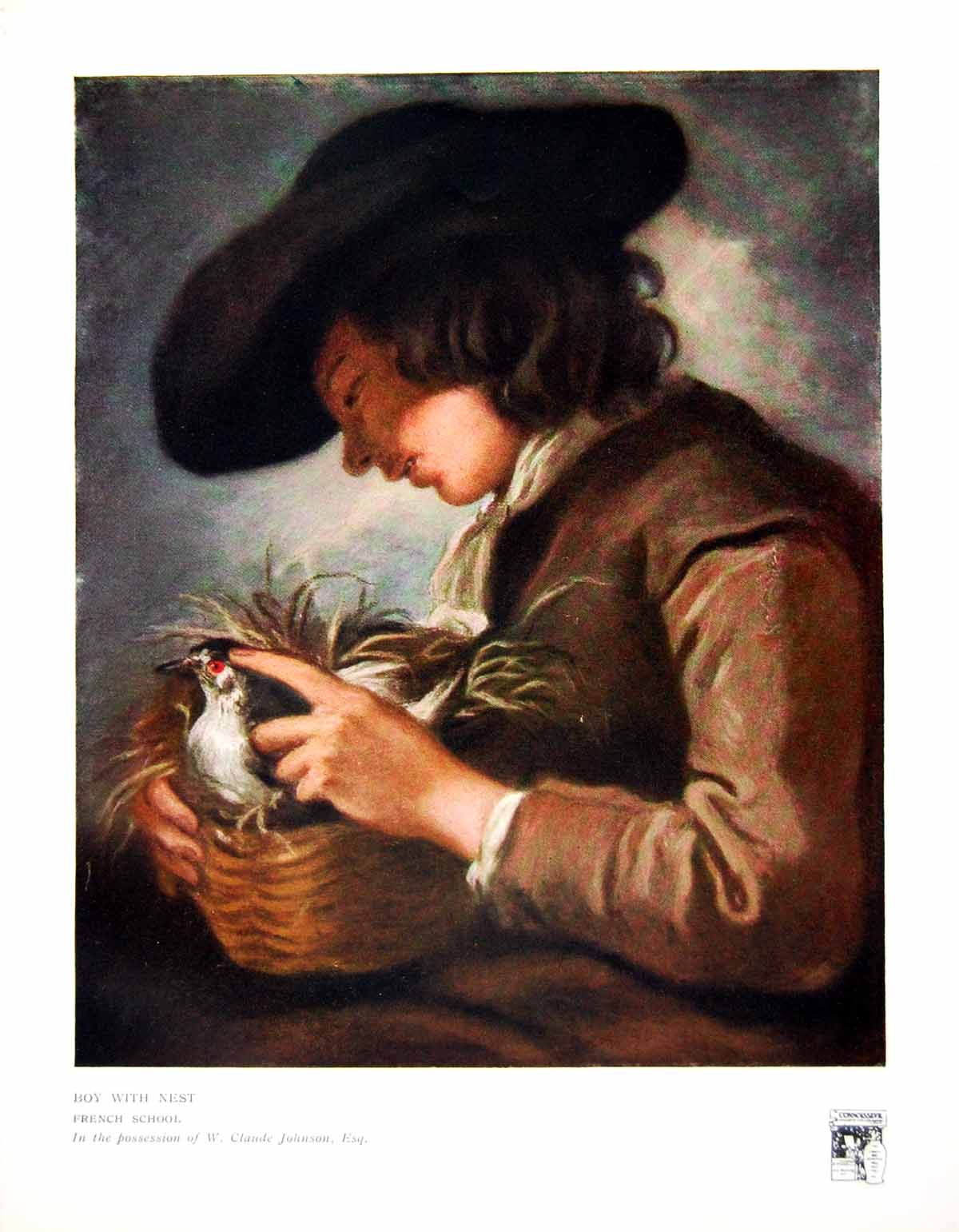 Old Antique Print Boy With Nest French School Possession Wc Johnson 1916 20th