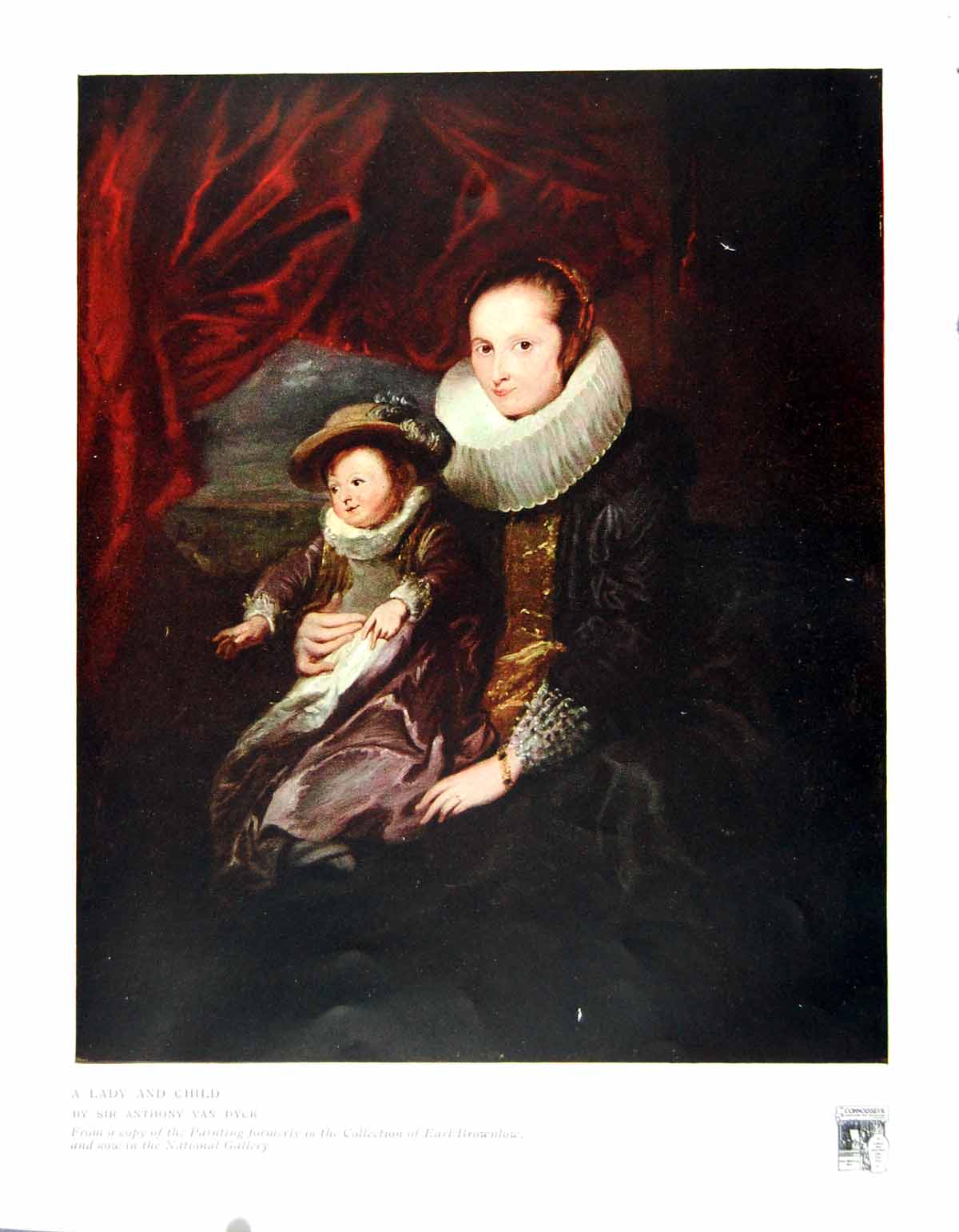 Antique Print A Lady And Child Sir Anthony Van Dyck Large Ruffle Neck 1916 20th