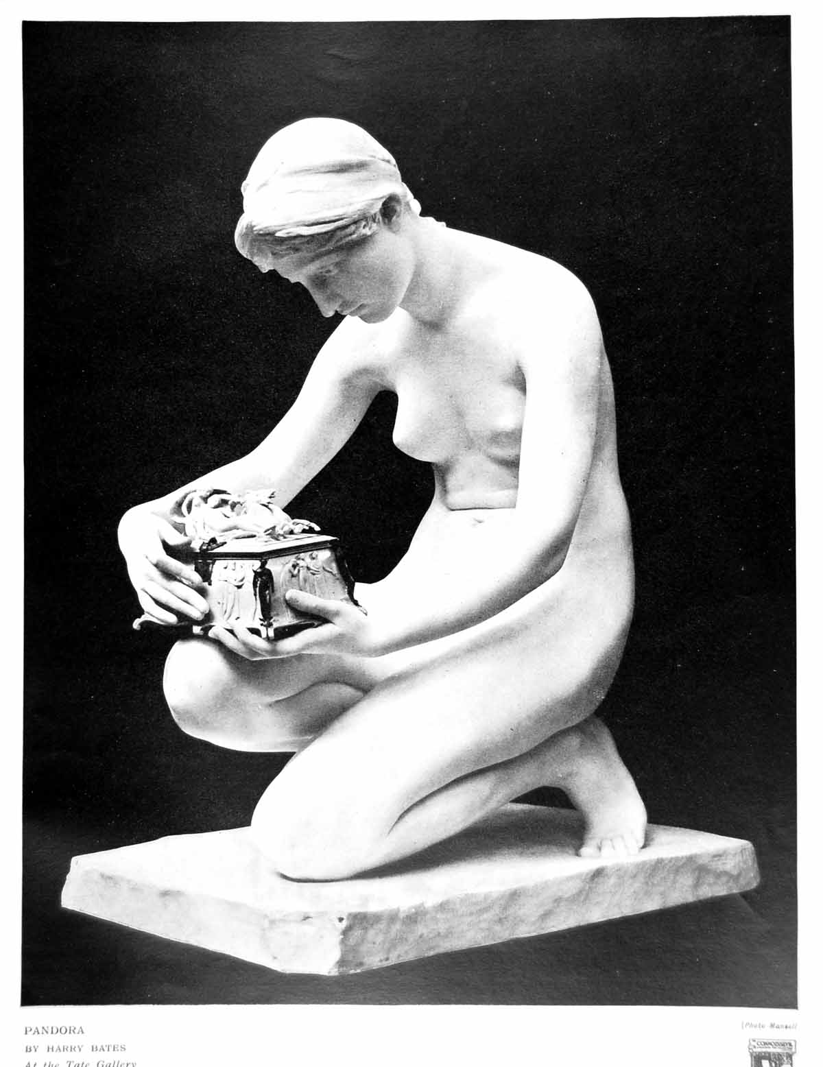 Antique Old Print Pandora By Harry Bates At The Tate Gallery Sculpture 1916