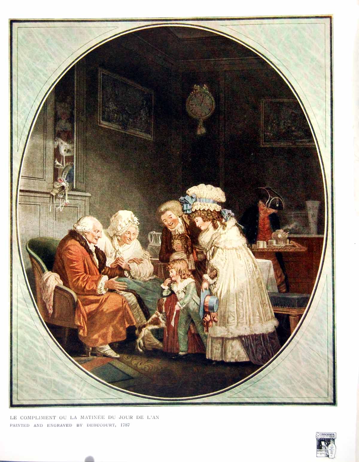 Old Antique Print Debucourt New Year Morning Le Compliment Matinee 1916 20th
