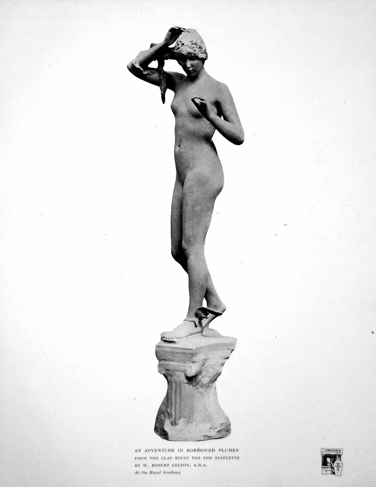 Antique Old Print An Adventure In Borrowed Plumes Statue Study Colton 1916 20th