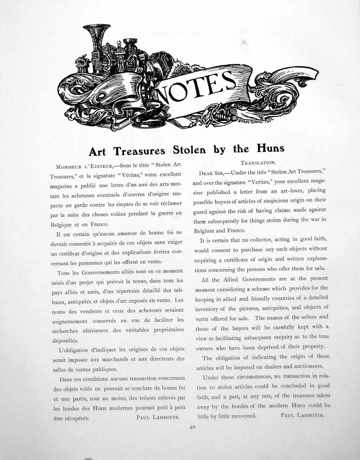 Antique Print Notes Art Treasures Stolen Miniatures Mrs ThralePages 1917