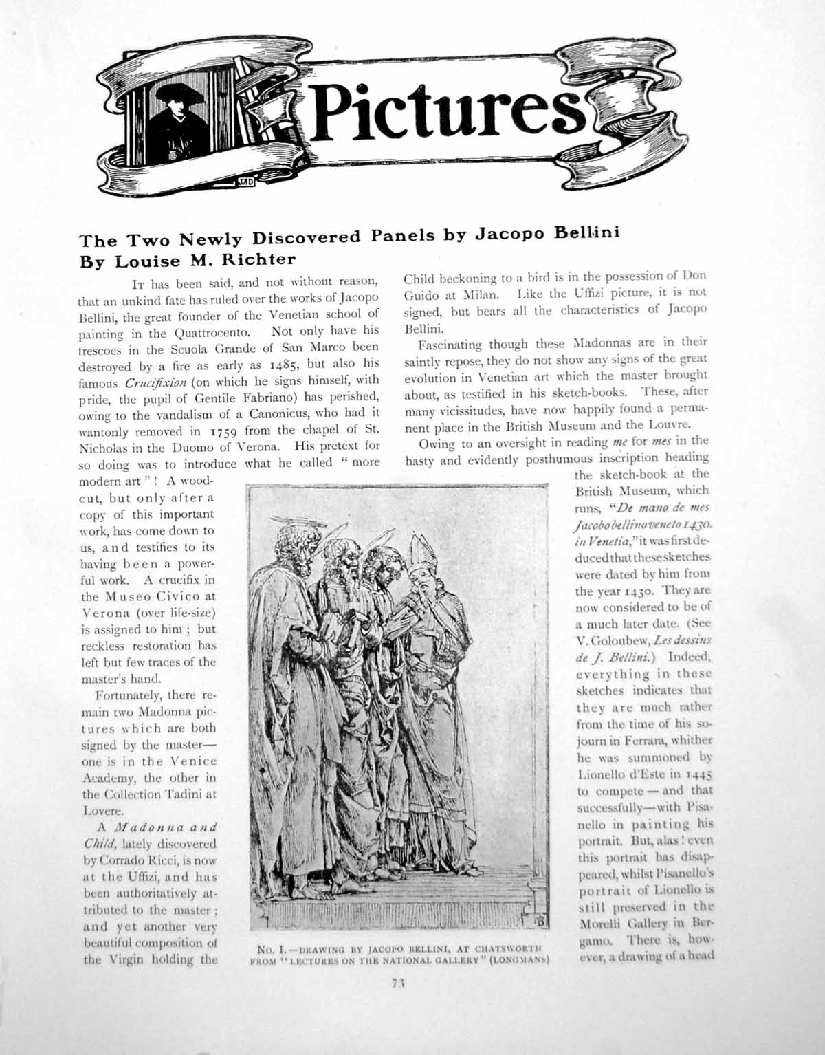 Antique Old Print Two Newly Discovered Panels By Jacopo BelliniPages 1917