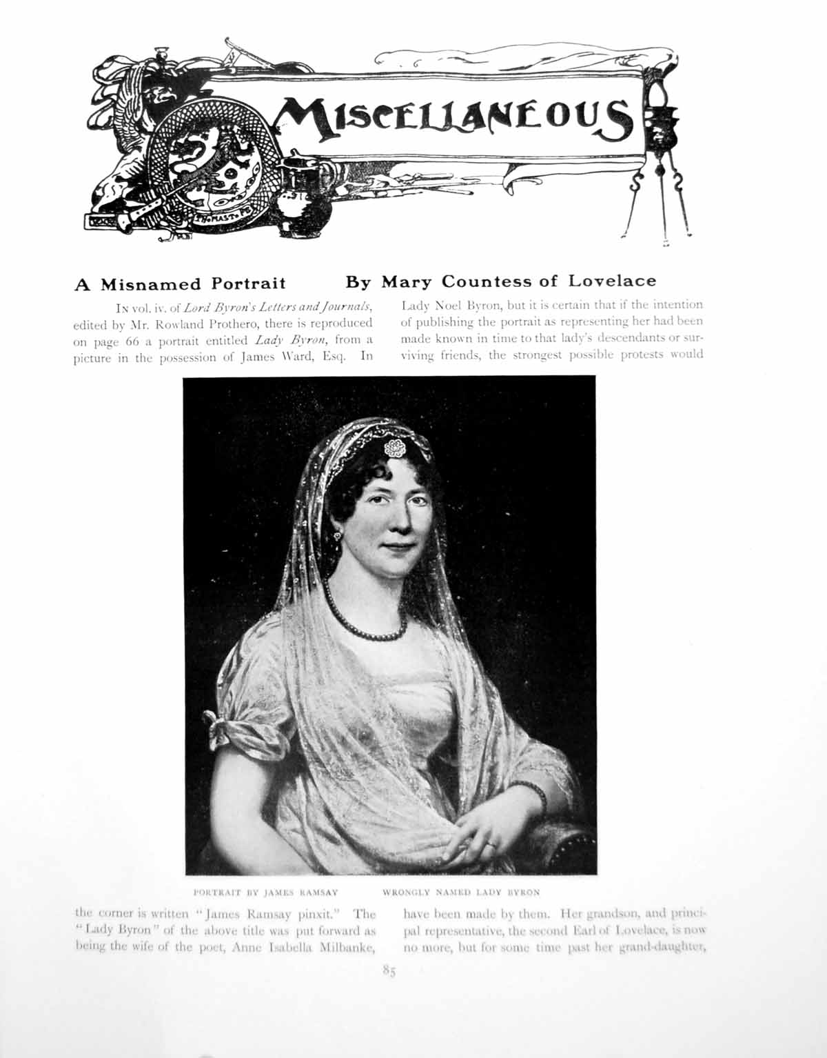 Antique Old Print A Misnamed Portrait James Ramsay Lady ByronPages 1917
