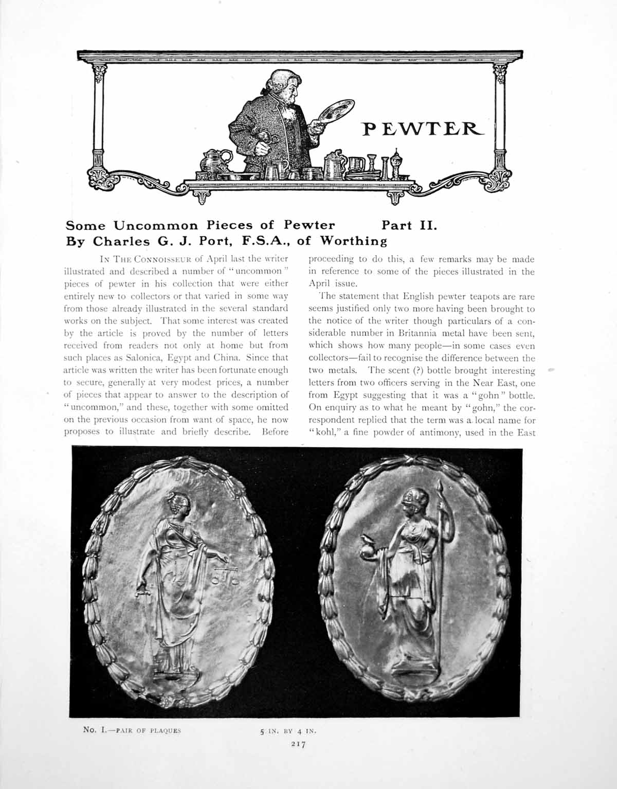 Antique Old Print Uncommon Pieces Pewter Part Ii Plaques FlagonPages 1917