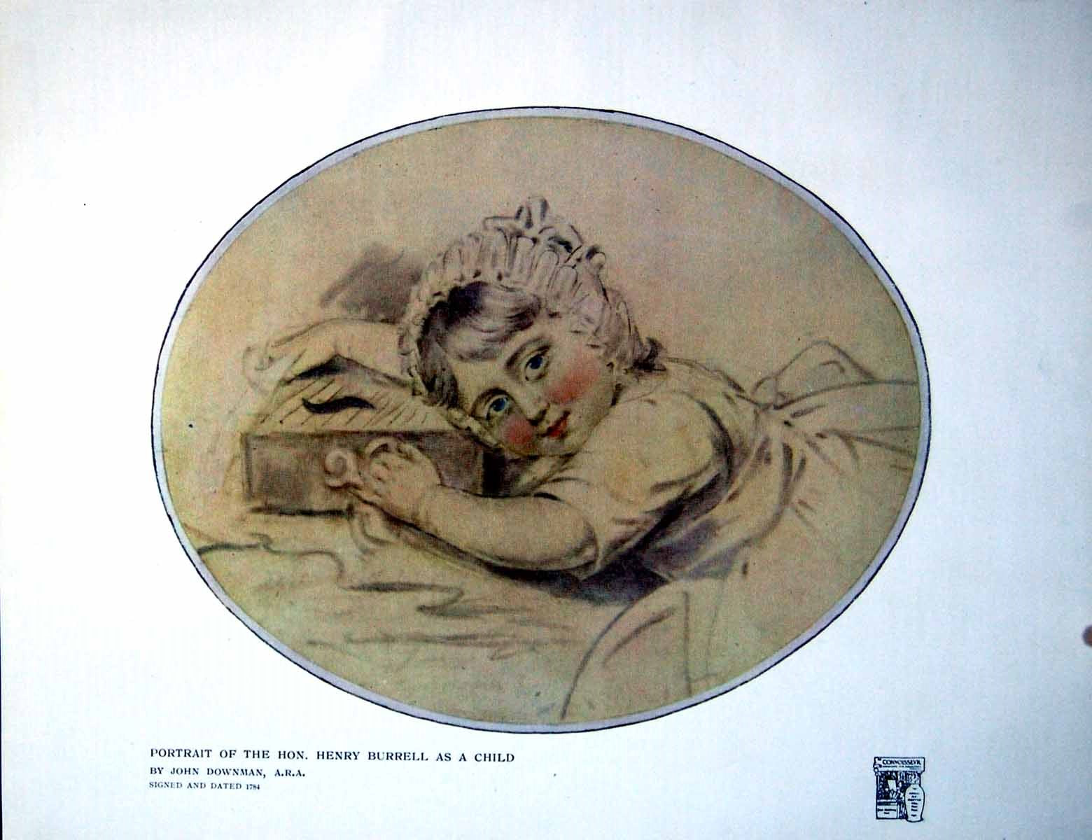 Antique Old Print Portrait Hon. Henry Burrell As A Child John Downham 1917 20th