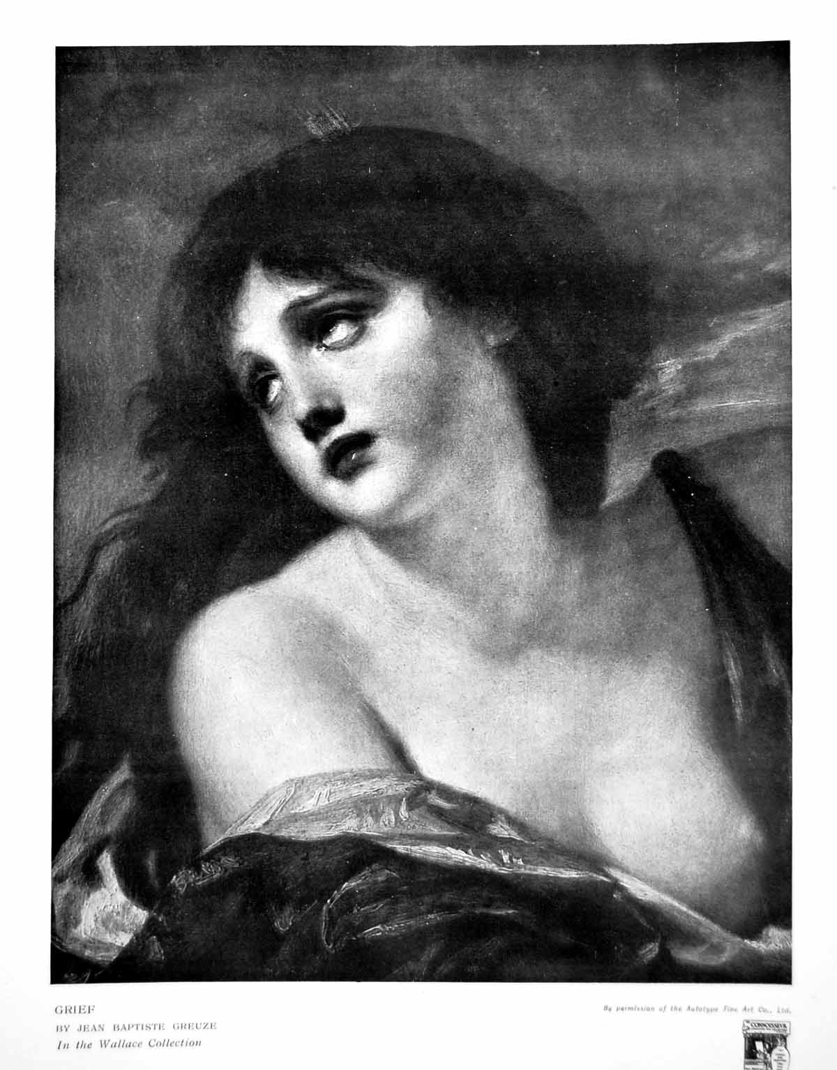 Antique Old Print Grief By Jean Baptiste Greuze In Wallace Collection 1917 20th