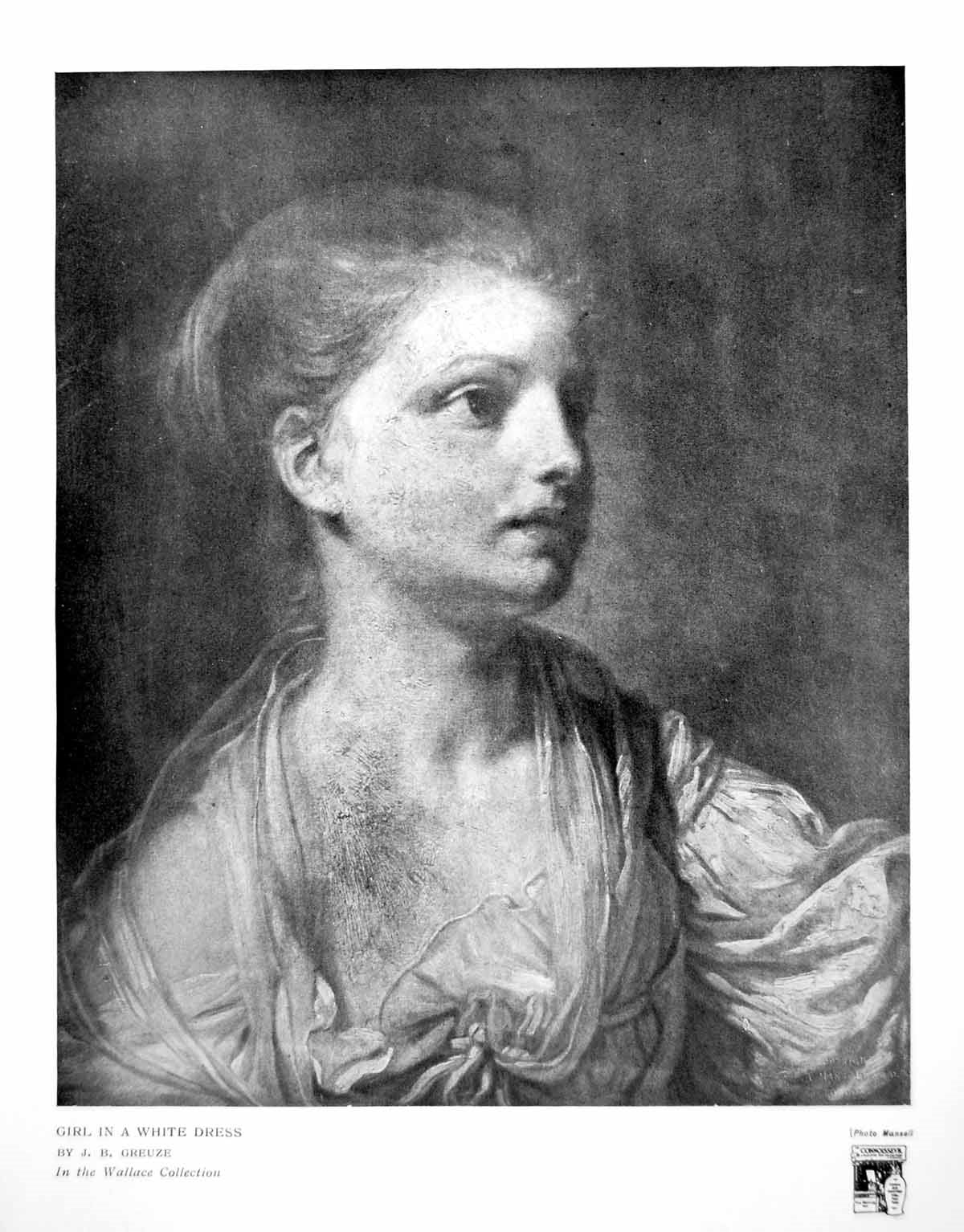 Old Vintage Print Girl In A White Dress Jb Greuze Wallace Collection 1917 20th