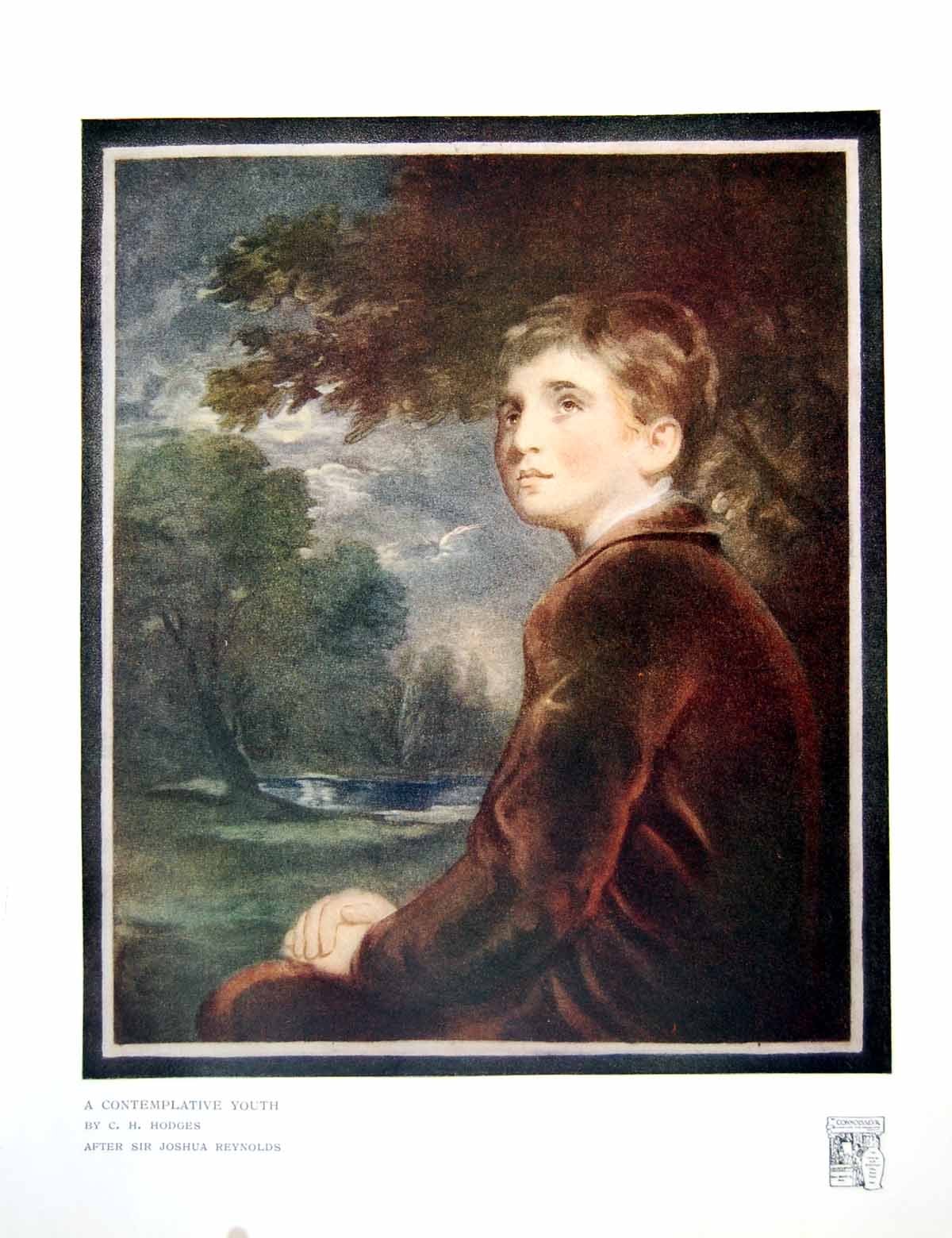 Old Vintage Print A Contemplative Youth Ch Hodges After J Reyns Boy 1917 20th