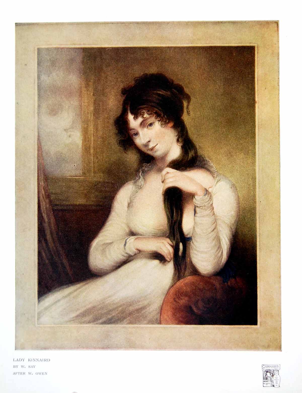 Antique Old Print Lady Kinnaird By W Say After W Owen Seated Long Hair 1917