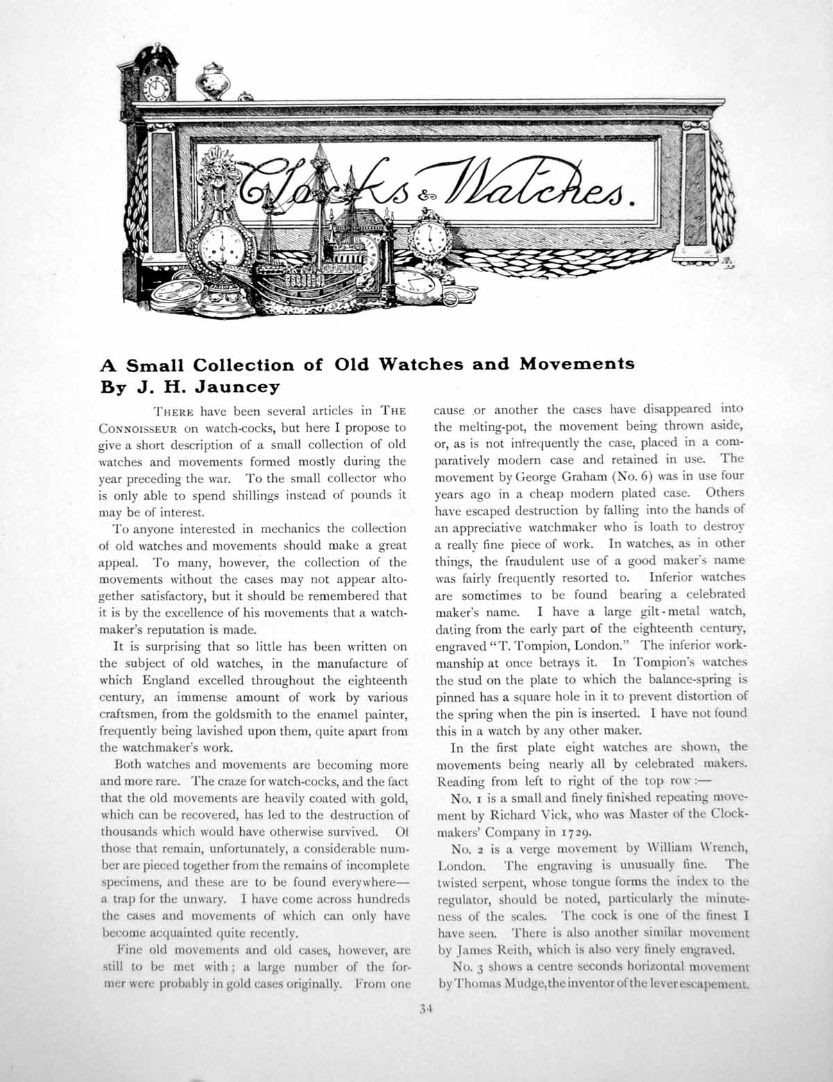 Old Vintage Print A Small Collection Watches And MovementsPages 1918