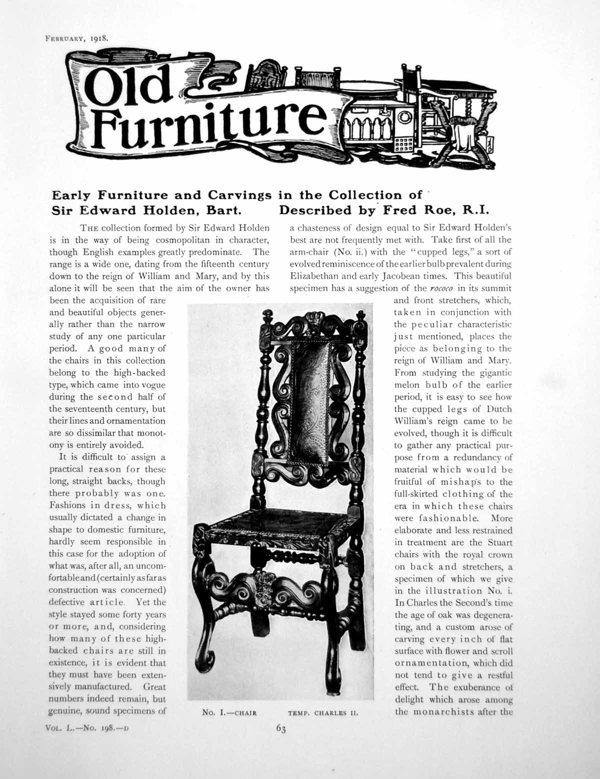 Antique Print Early Furniture Carvings Collection Edward HenPages 1918