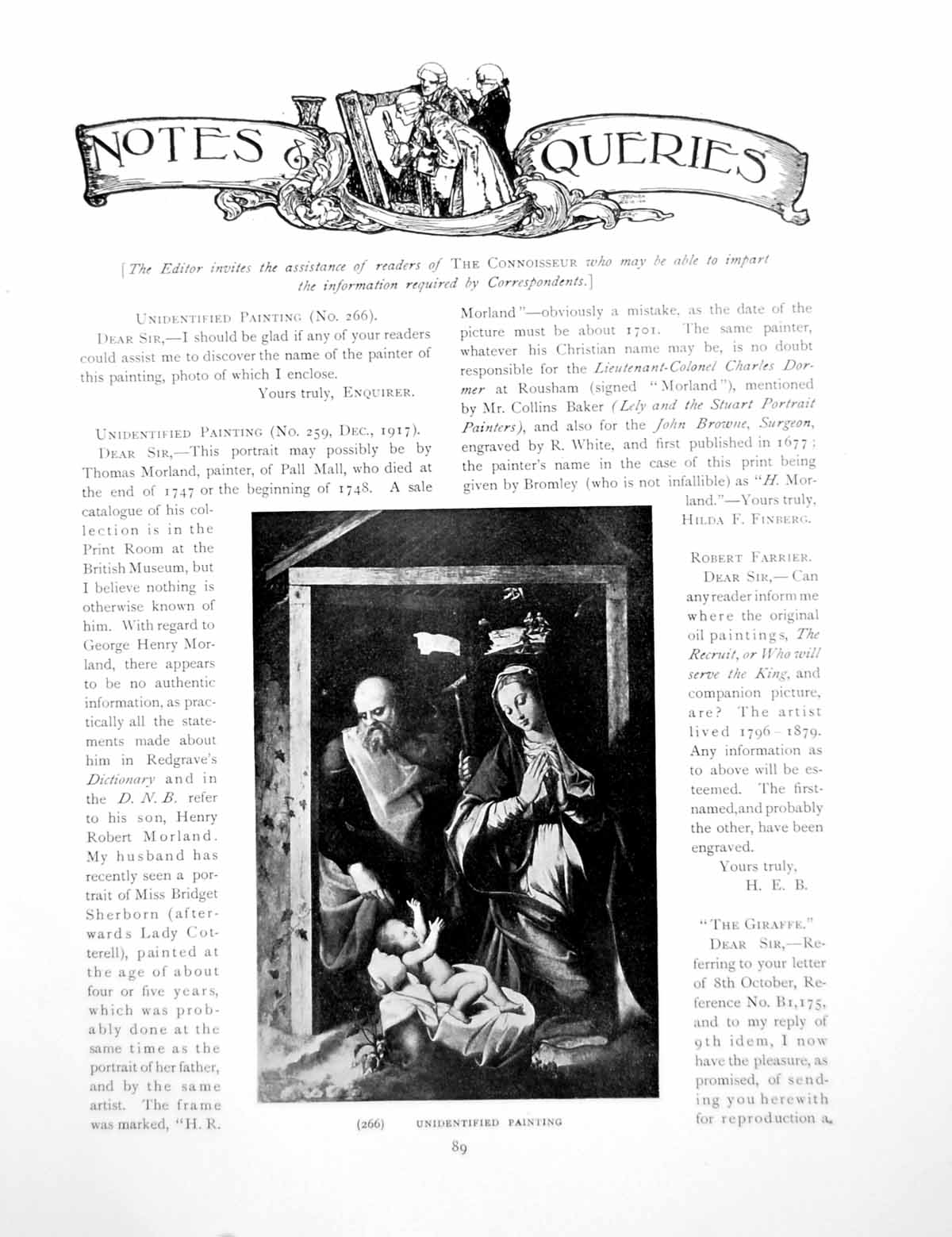 Antique Old Print Notes Queries Unidentified Painting S GiraffePages 1918