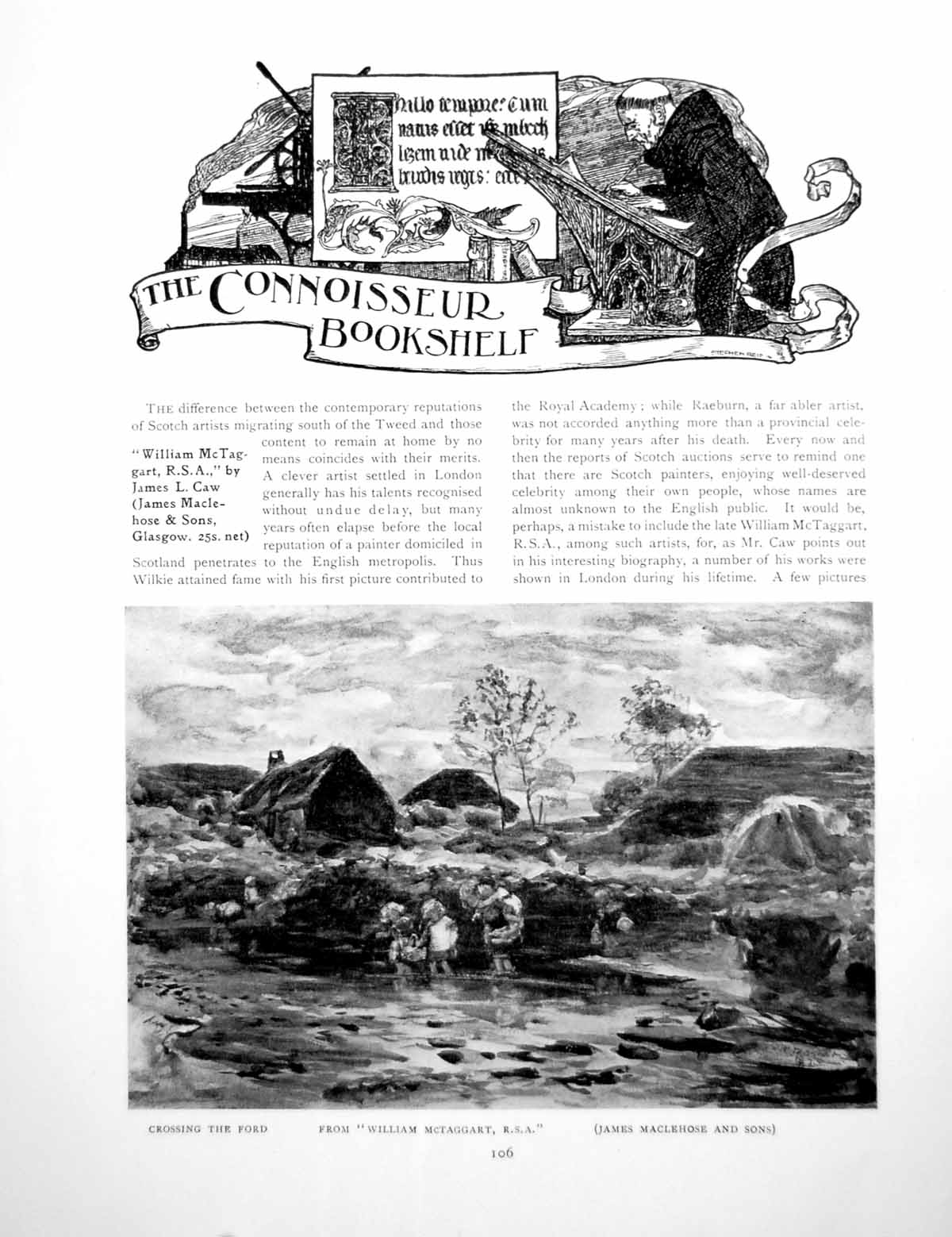 Antique Old Print Bookshelf William Mctaggart Crossing The FordPages 1918