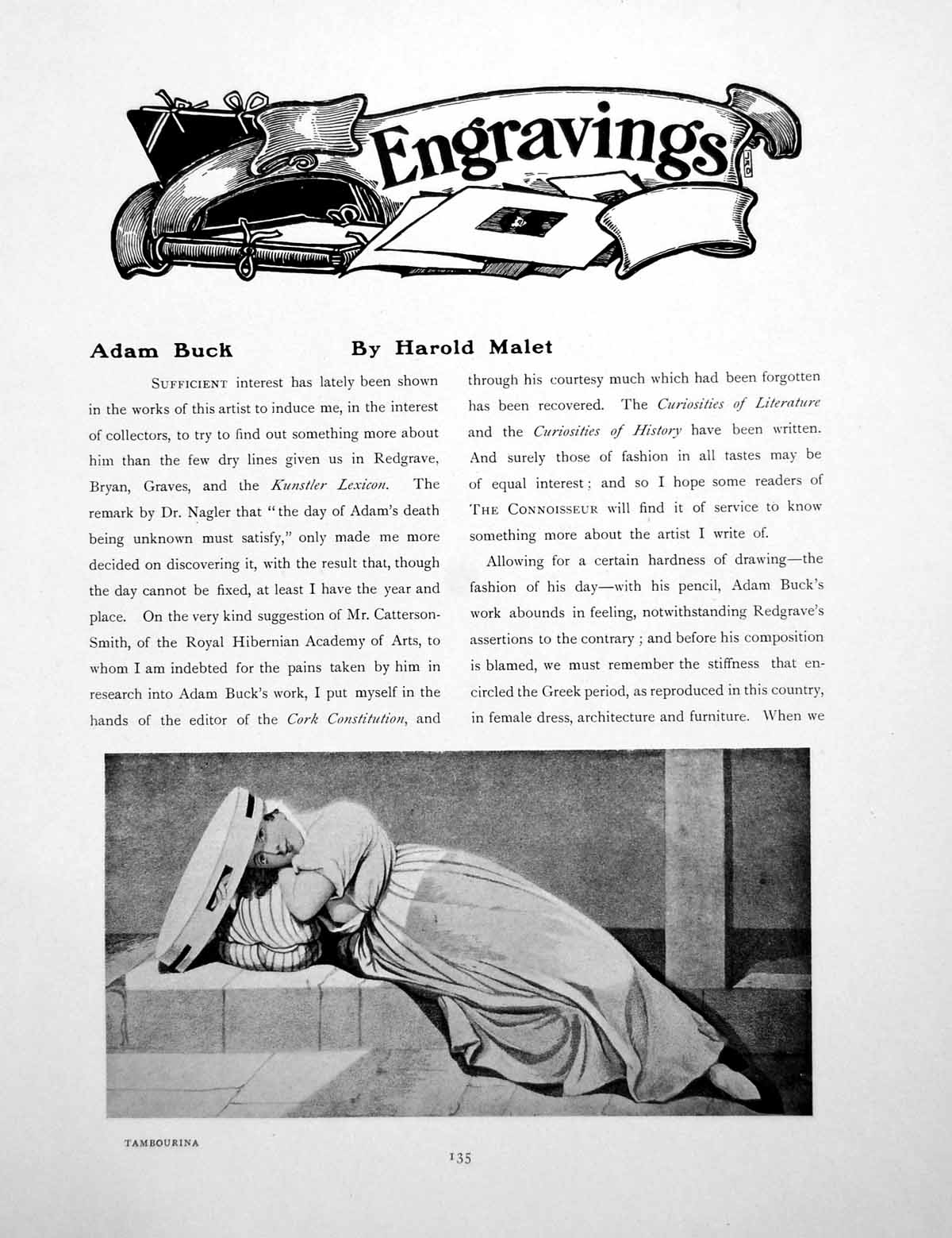 Antique Print Adam Buck Engravings Tambourina Portrait A LadyPages 1918