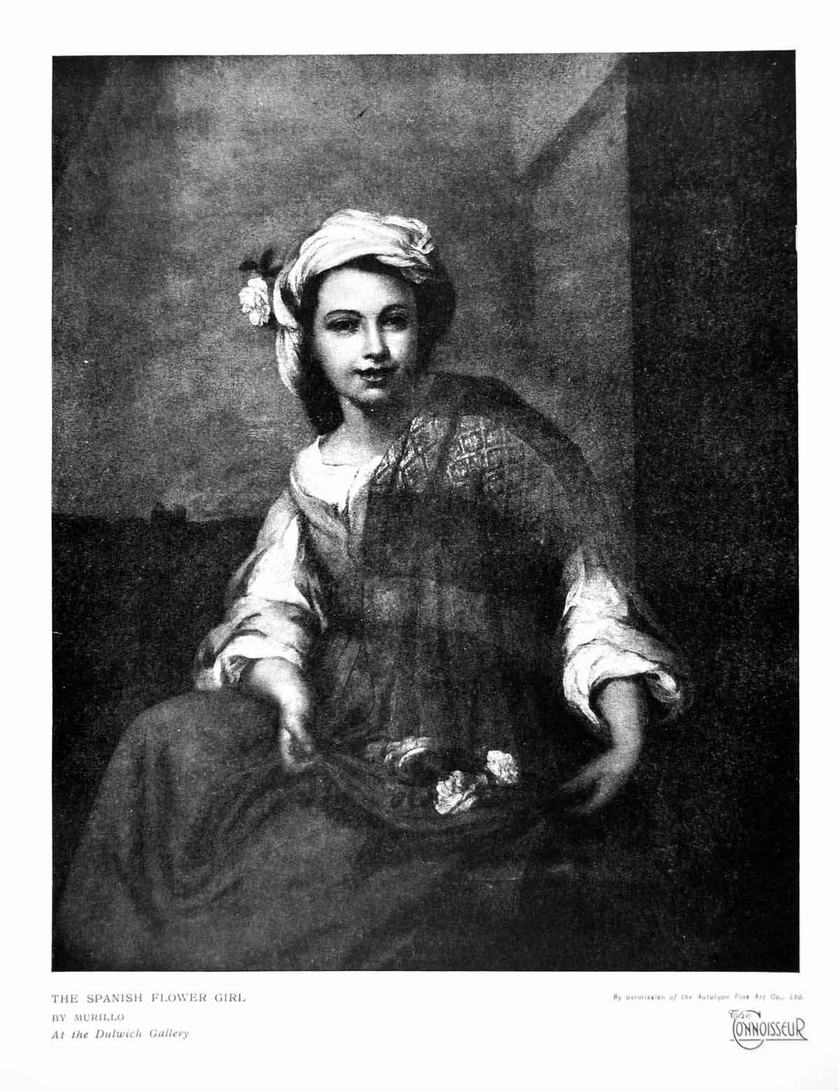 Antique Old Print The Spanish Flower Girl By Murillo At Dulwich Gallery 1918