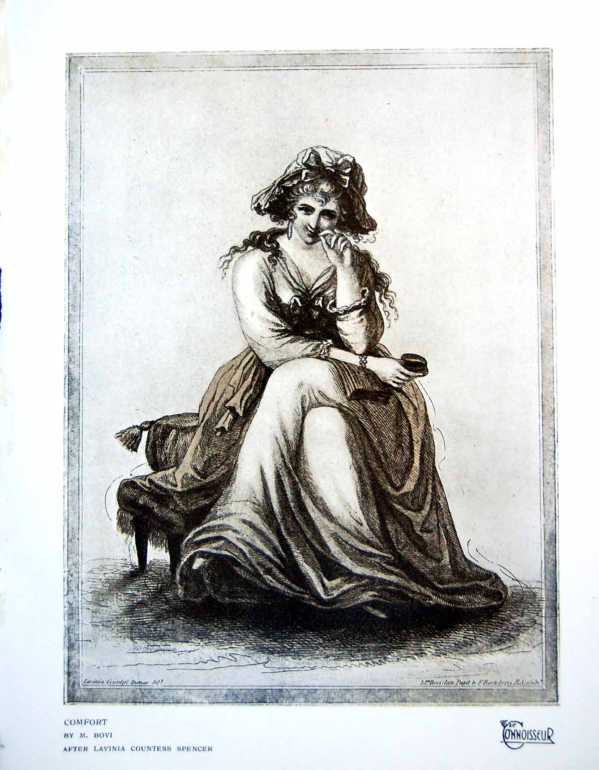 Antique Old Print Comfort By M Bovi After Lavinia Countess Spencer Lady 1918
