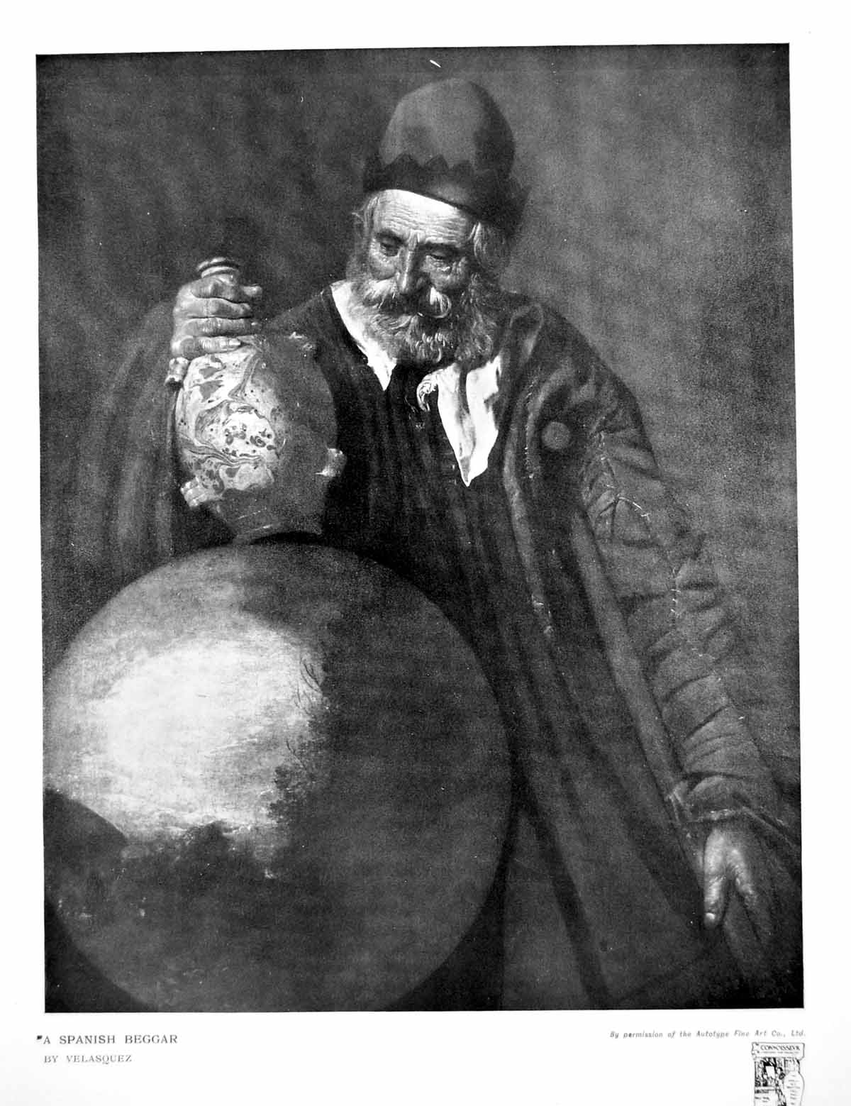 Original Old Vintage Print A Spanish Beggar By Velasquez Bearded Man Jug 1918