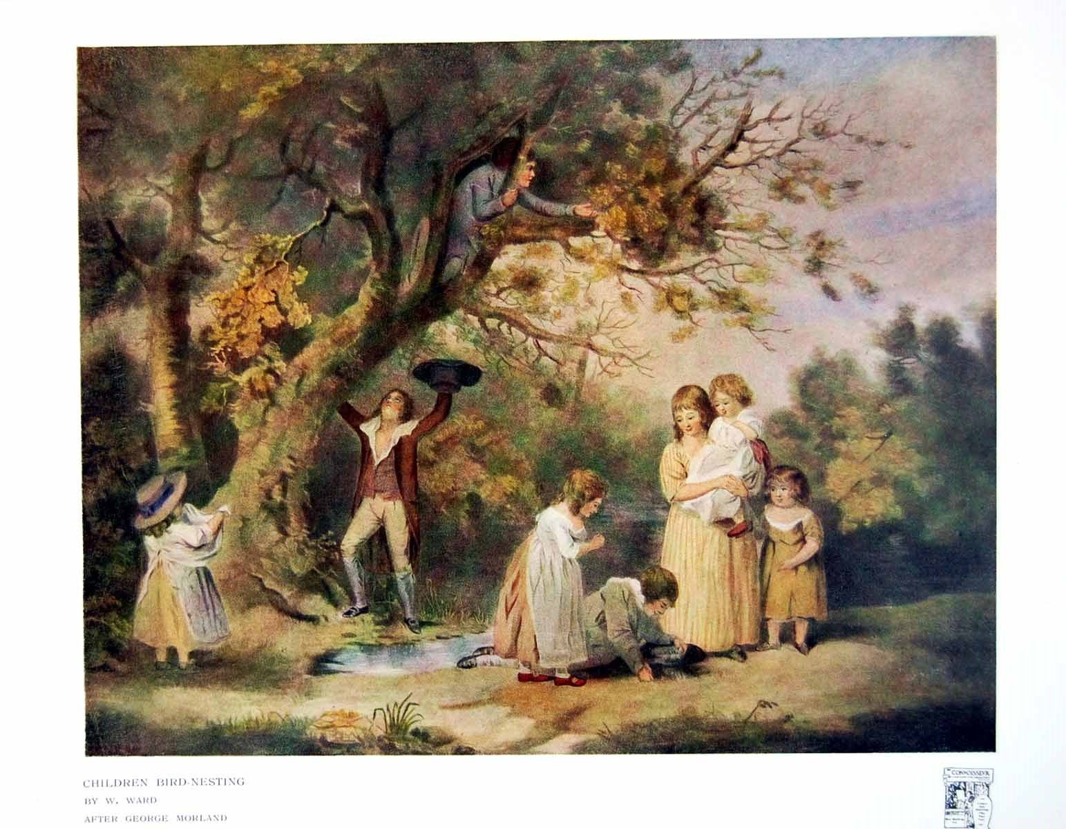 Antique Old Print Children Bird-Nesting By W Ward After George Morland 1918