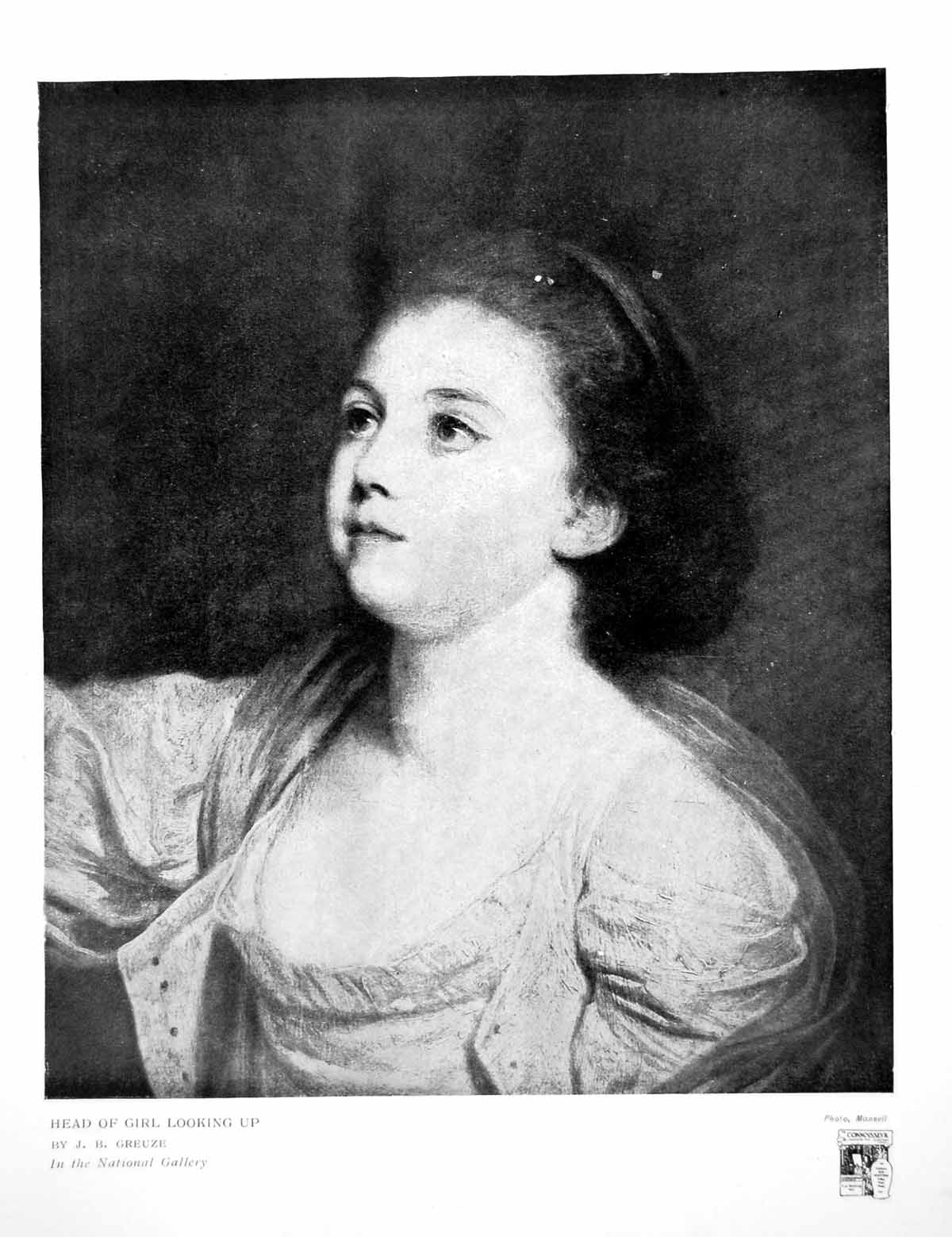 Antique Old Print Head Girl Looking Up By Jb Greuze In National Gallery 1918