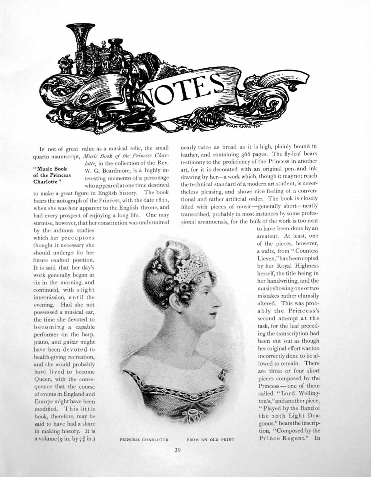 Original Old Vintage Print Music Book Pincess Charlottte SignaturePage 1918