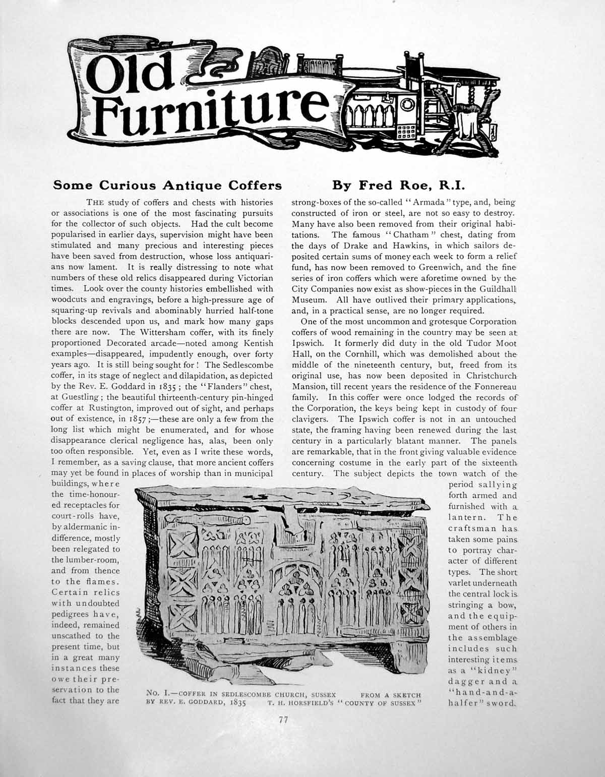 Original Old Vintage Print Some Curious Coffers Sedlescombe ChurchPages 1918