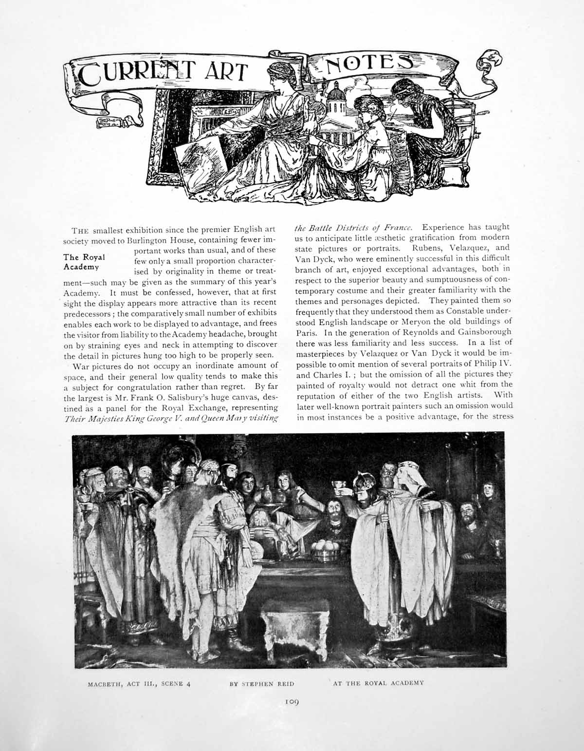 Antique Old Print Art Notes Royal Academy Macbeth Stephen ReidPages 1918