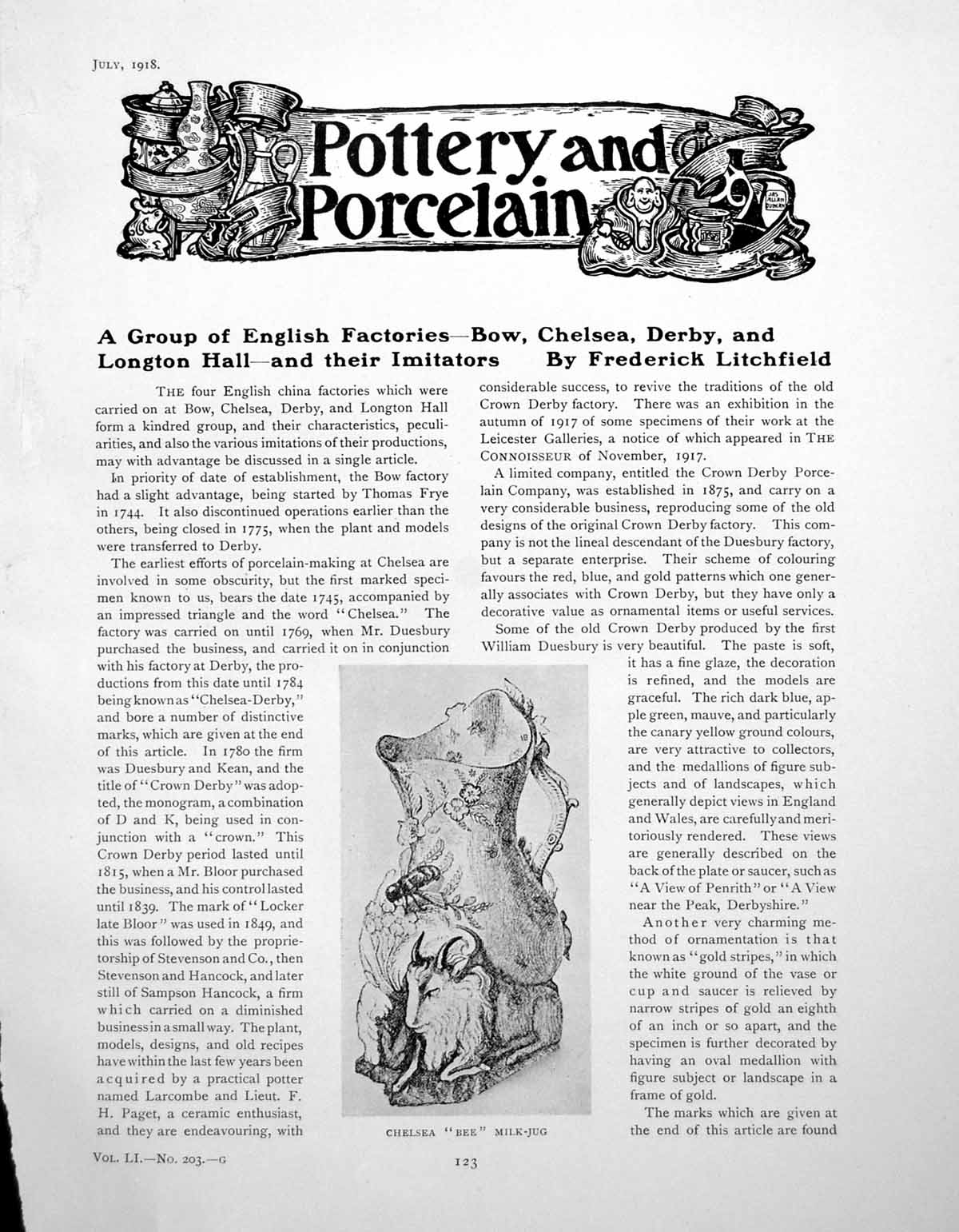 Antique Old Print English Factories Bow Chelsea Derby LongtonPages 1918