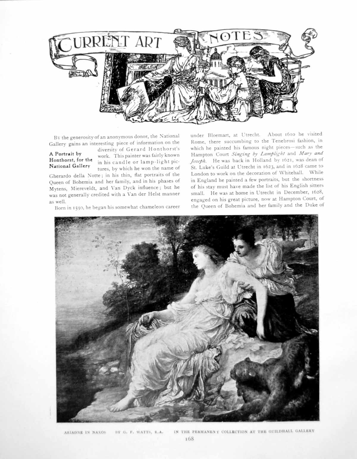 Antique Old Print Art Notes Ariadne Naxos Gf Watts Canal HollandPages 1918