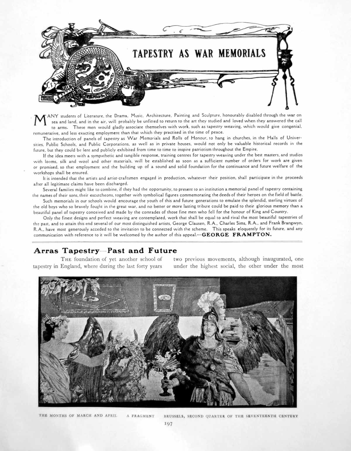 Antique Print Tapestry As War Memorials Arras The Three FatesPages 1918