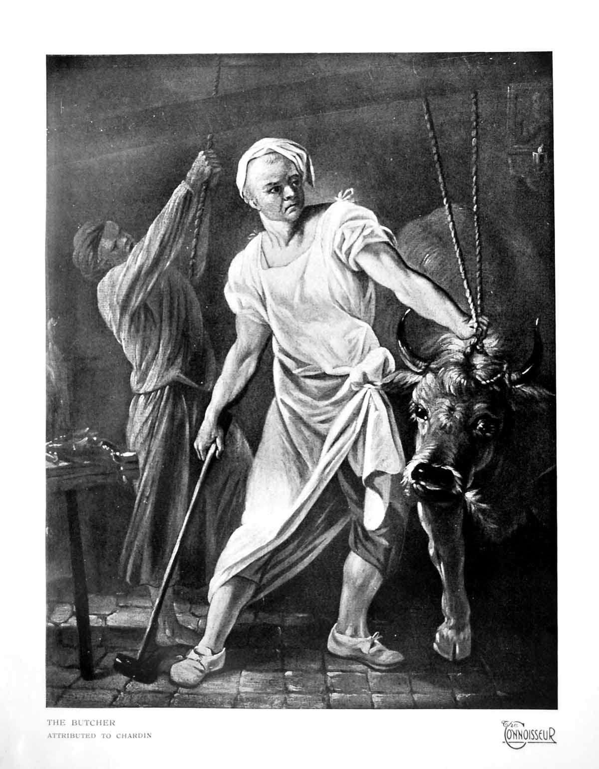 Old Vintage Print The Butcher Attributed To Chardin Men Rope Hammer 1918 20th