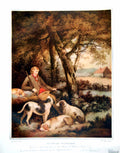 Original Old Vintage Print The Weary Sportsman Man Resting Dogs At Feet 1918