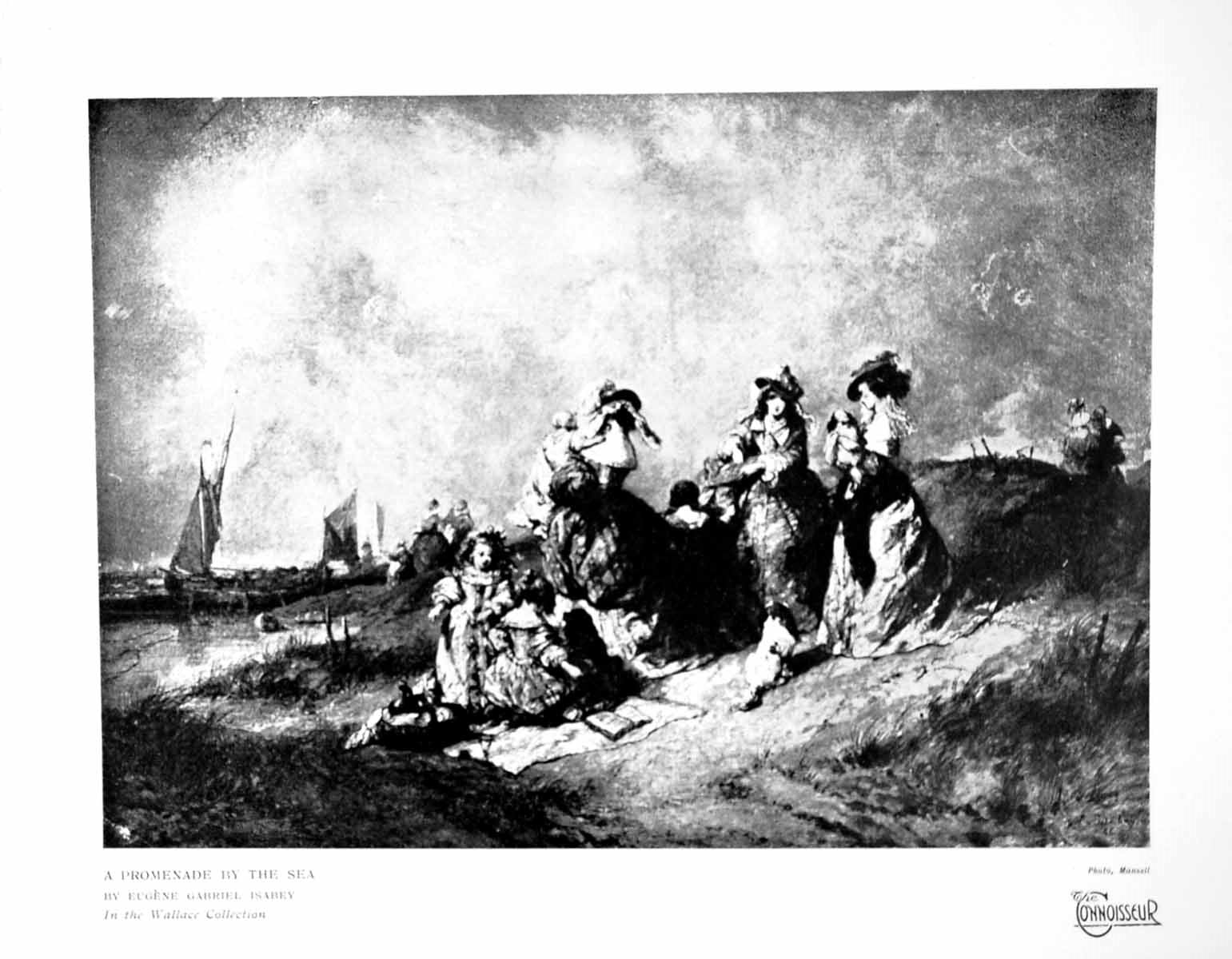 Antique Old Print A Promenade By The Sea Eugene Gabriel Isabey Family 1918 20th
