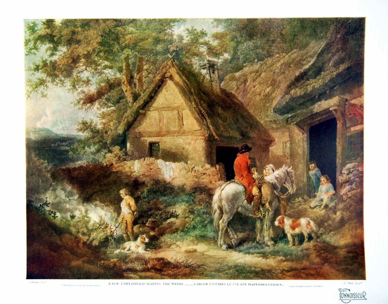 Original Old Vintage Print A Boy Employed Burning The Weeds Cottage Scene 1918
