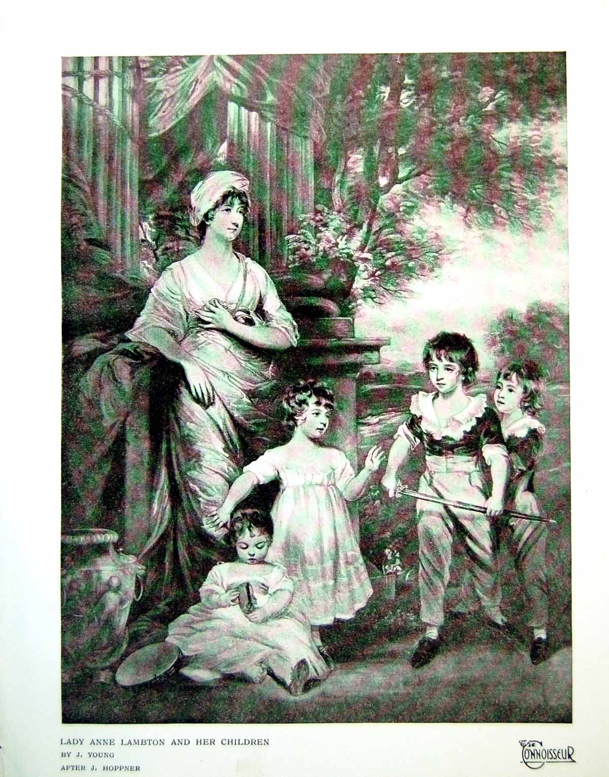 Antique Old Print Lady Anne Lambton & Her Children J Young After Hoppner 1918