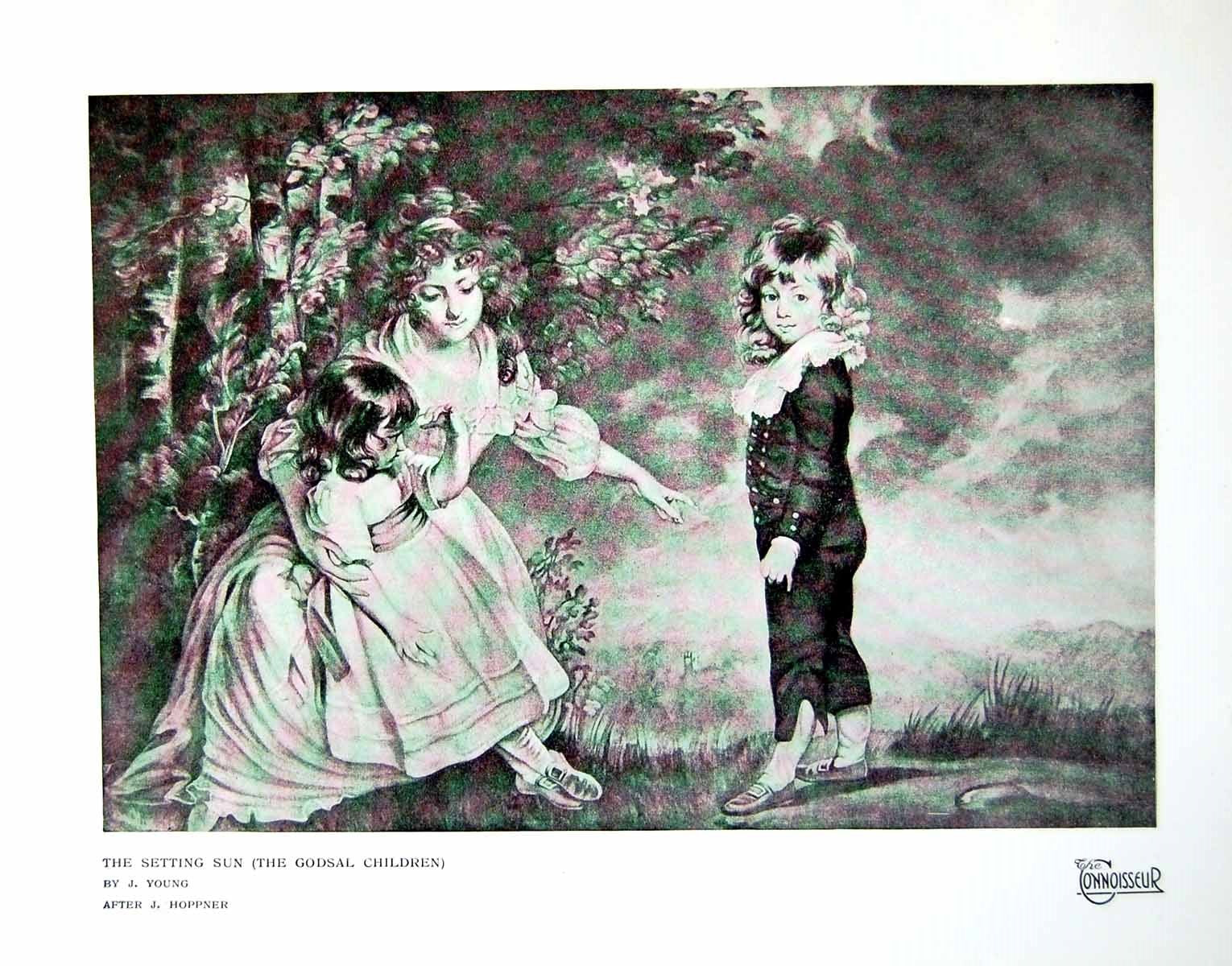 Antique Print Setting Sun The Godsal Children J Young After J Hoppner 1918 20th